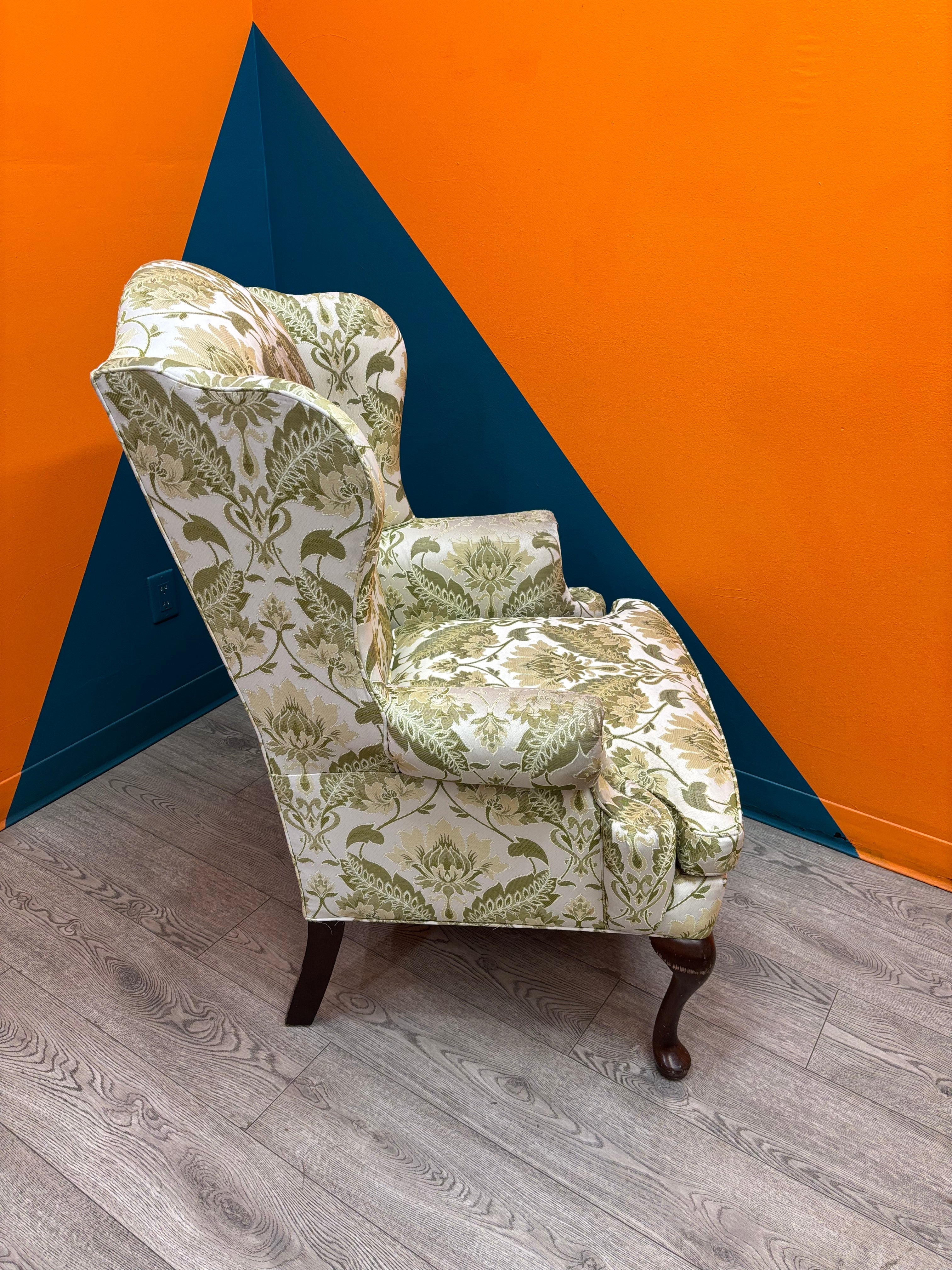 Green Floral Wingback Chair