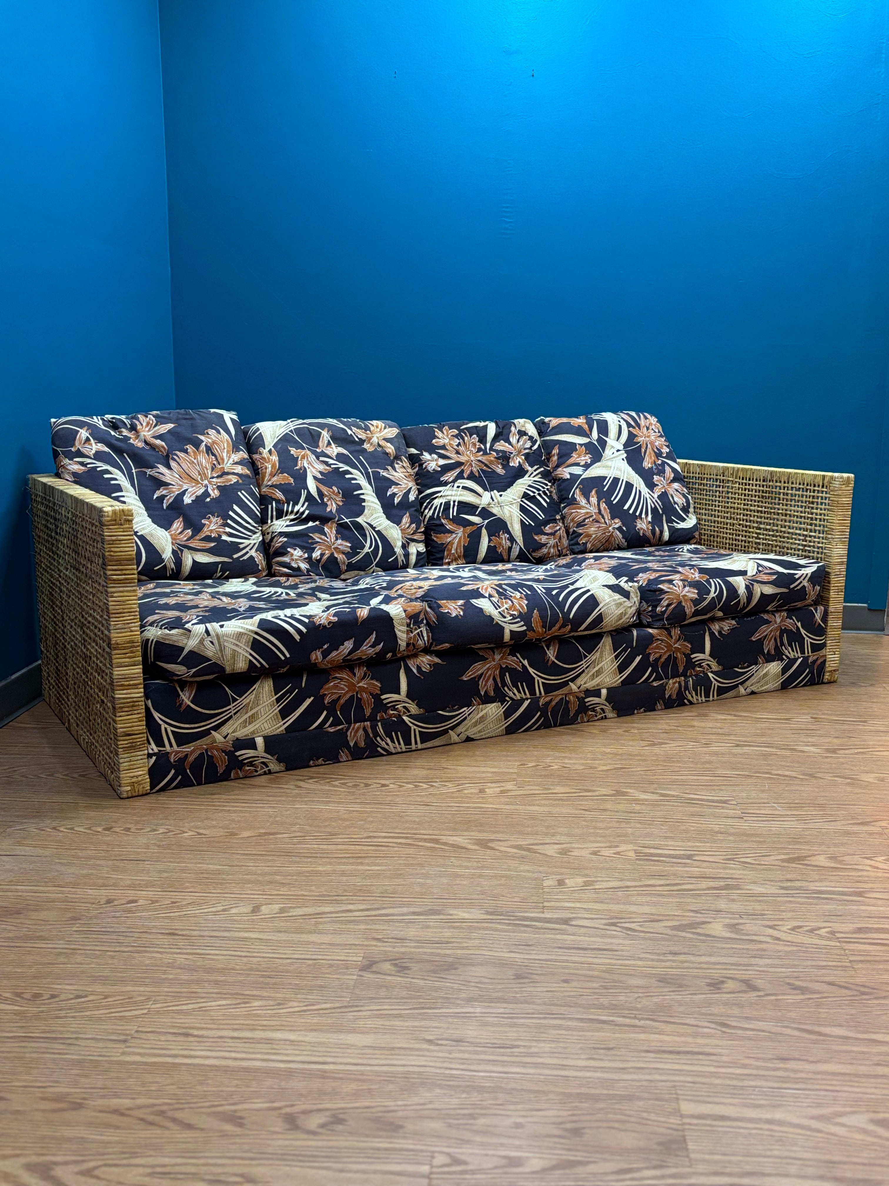Fabric & Wicker Sofa