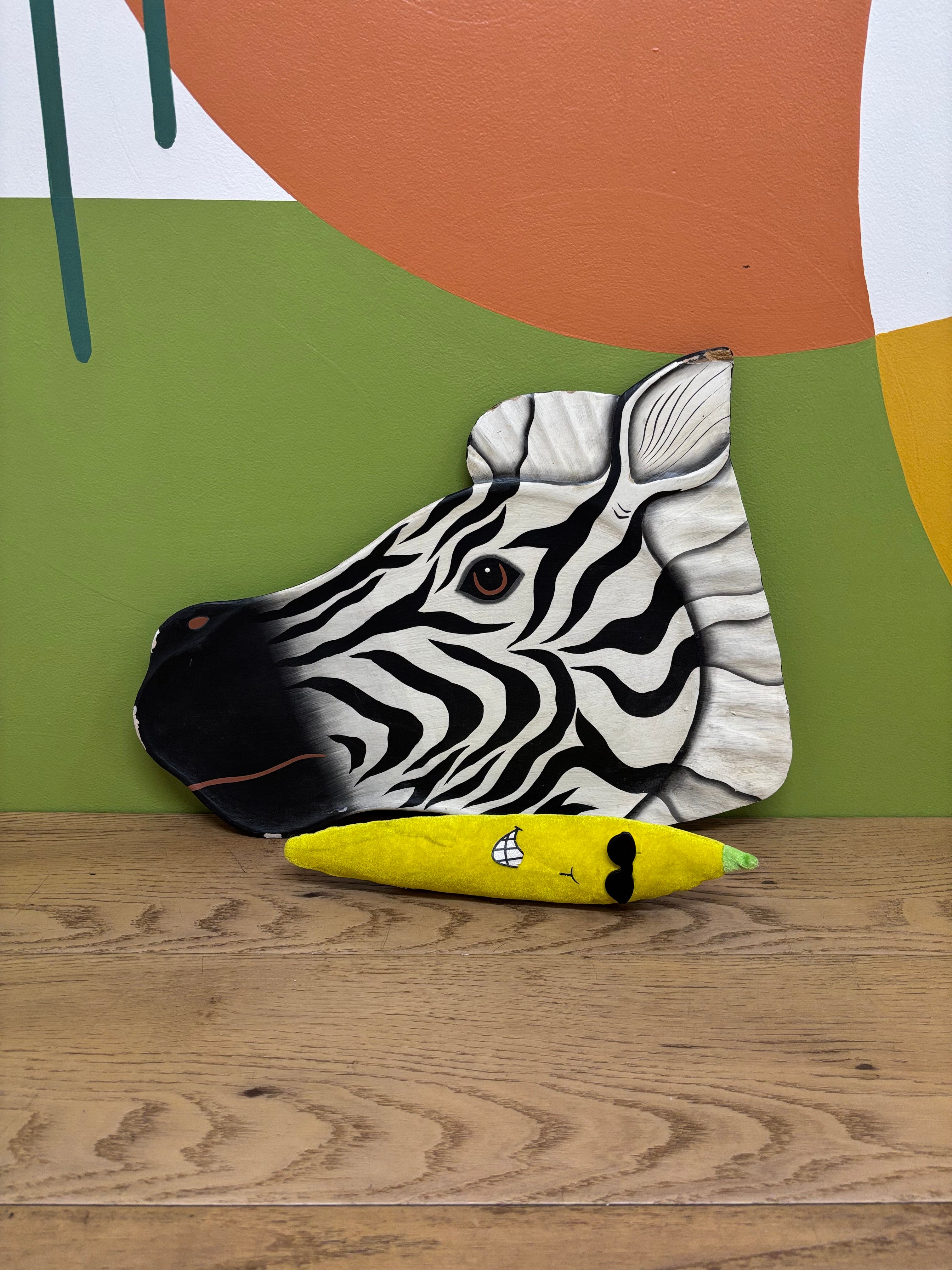 Wood Zebra Head Plaque