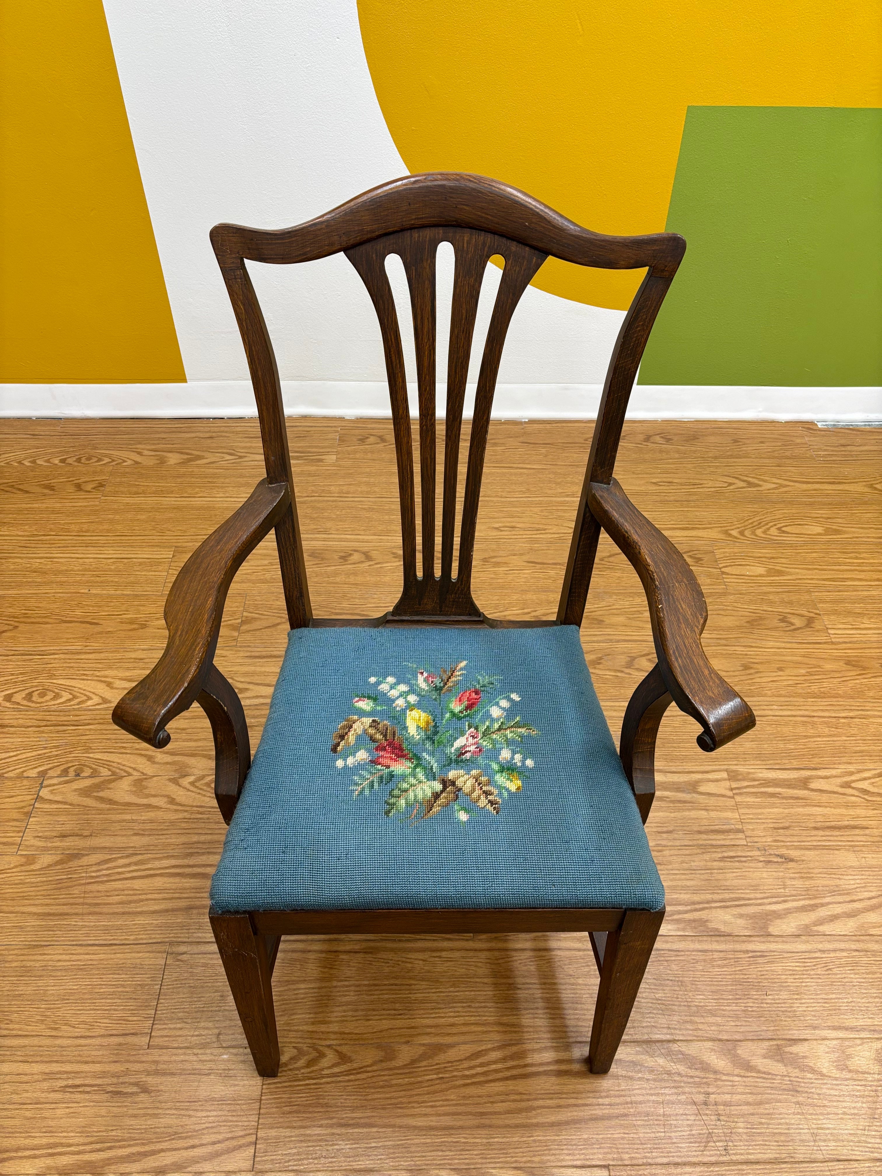 Wood Accent Chair with Needlepoint Cushion