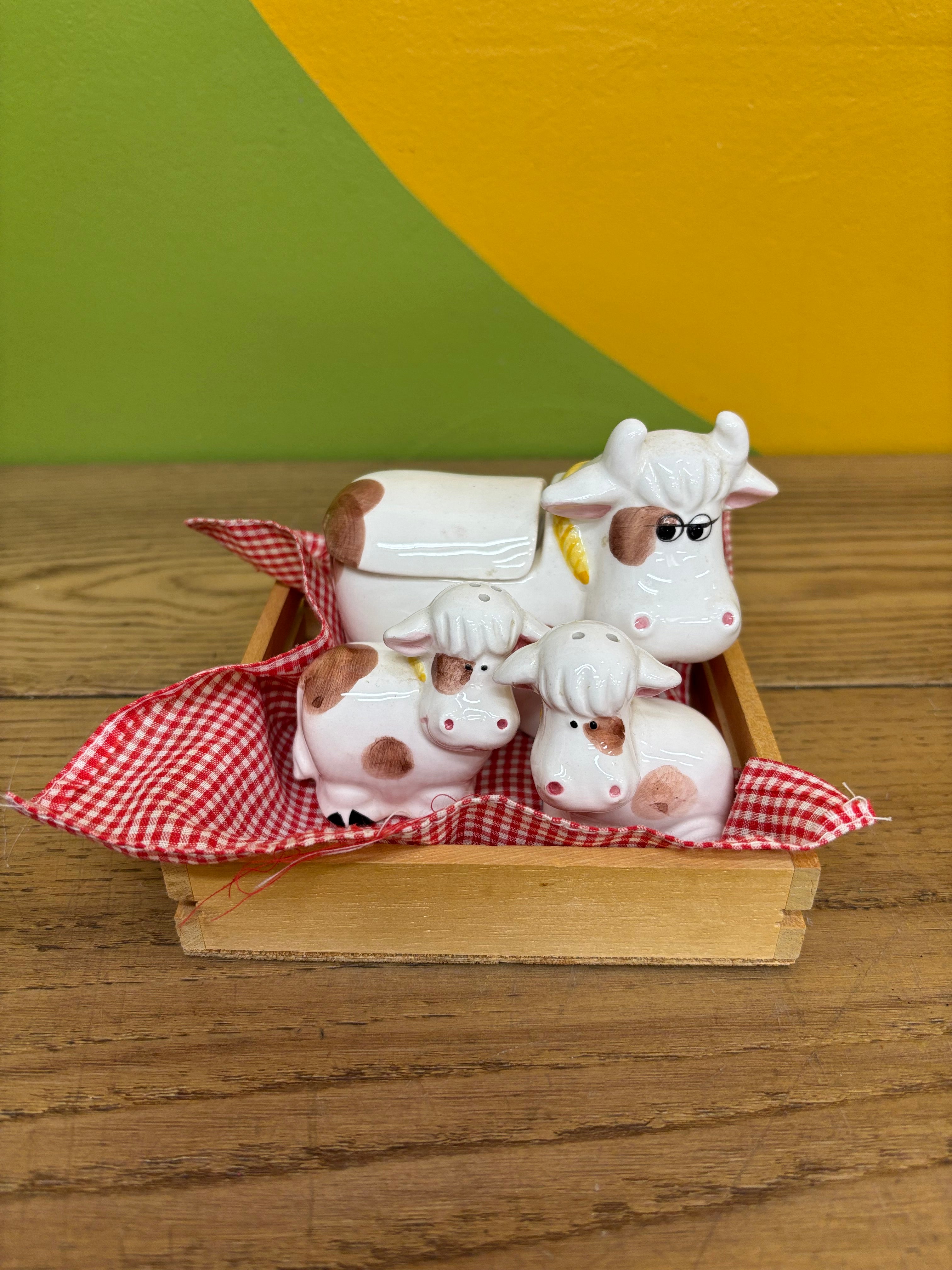 Ceramic Cow Sugar Jar & Shakers Set