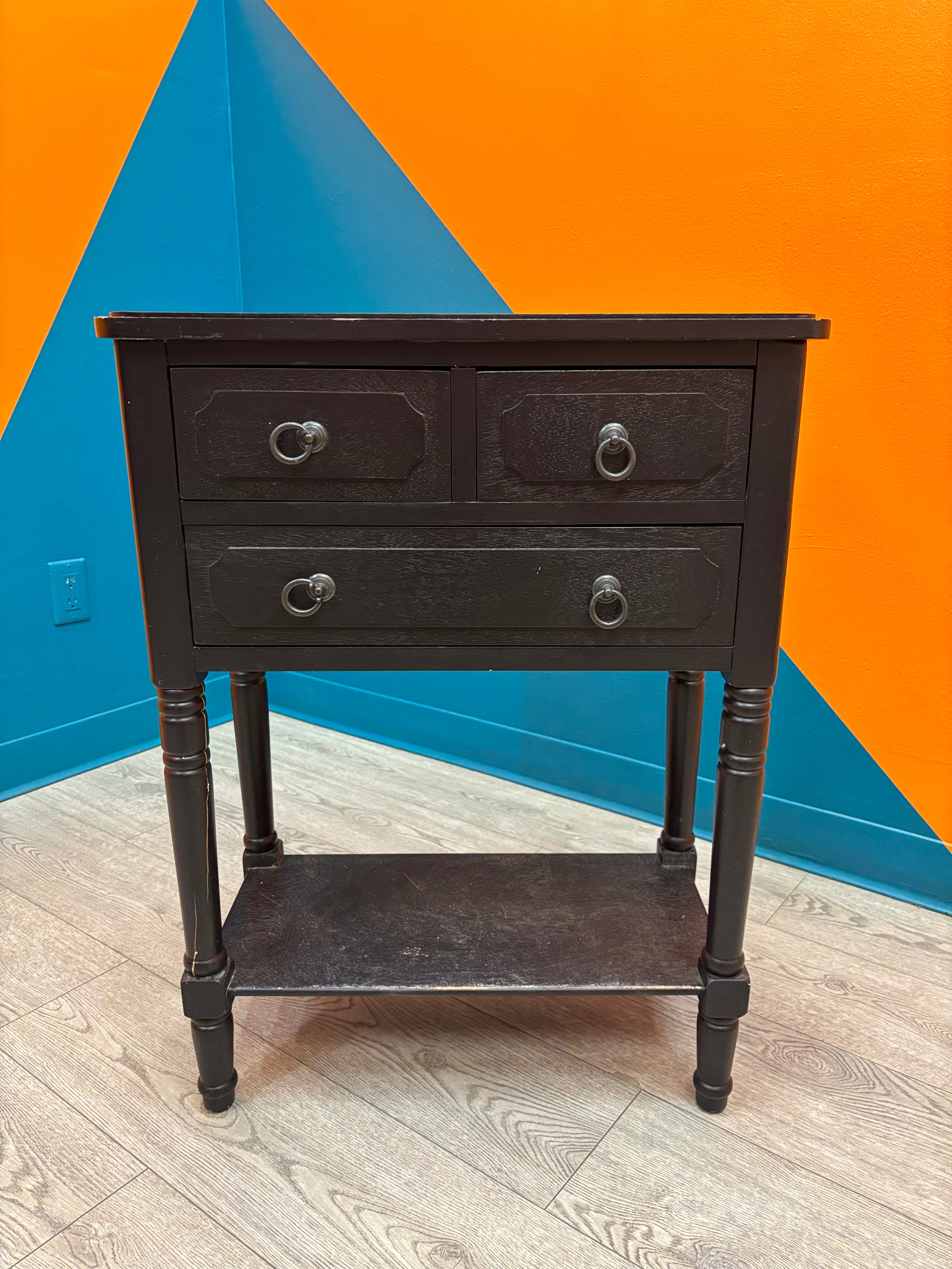 Black Three Drawer End Table