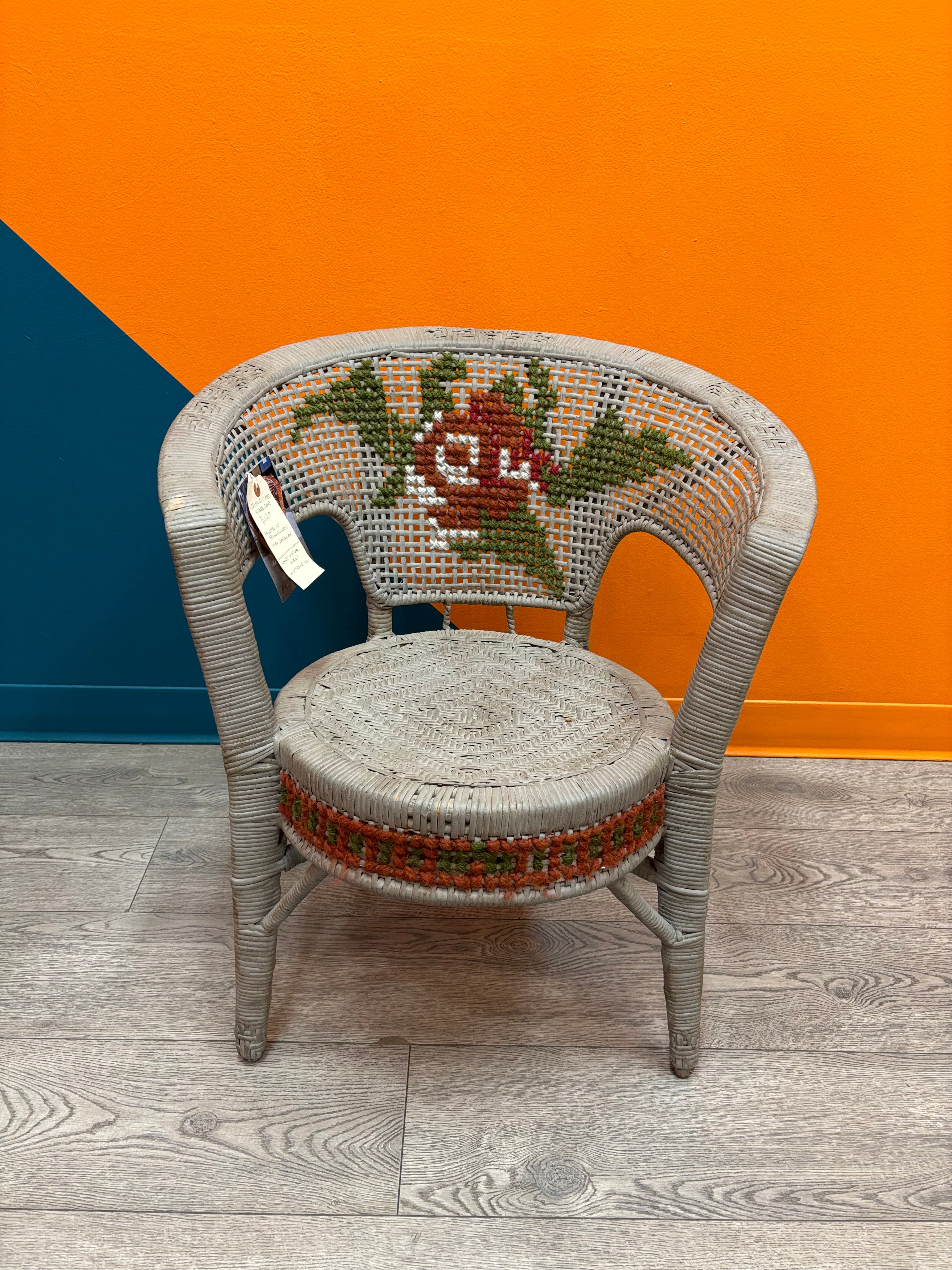 Cross Stitched Wicker Chair