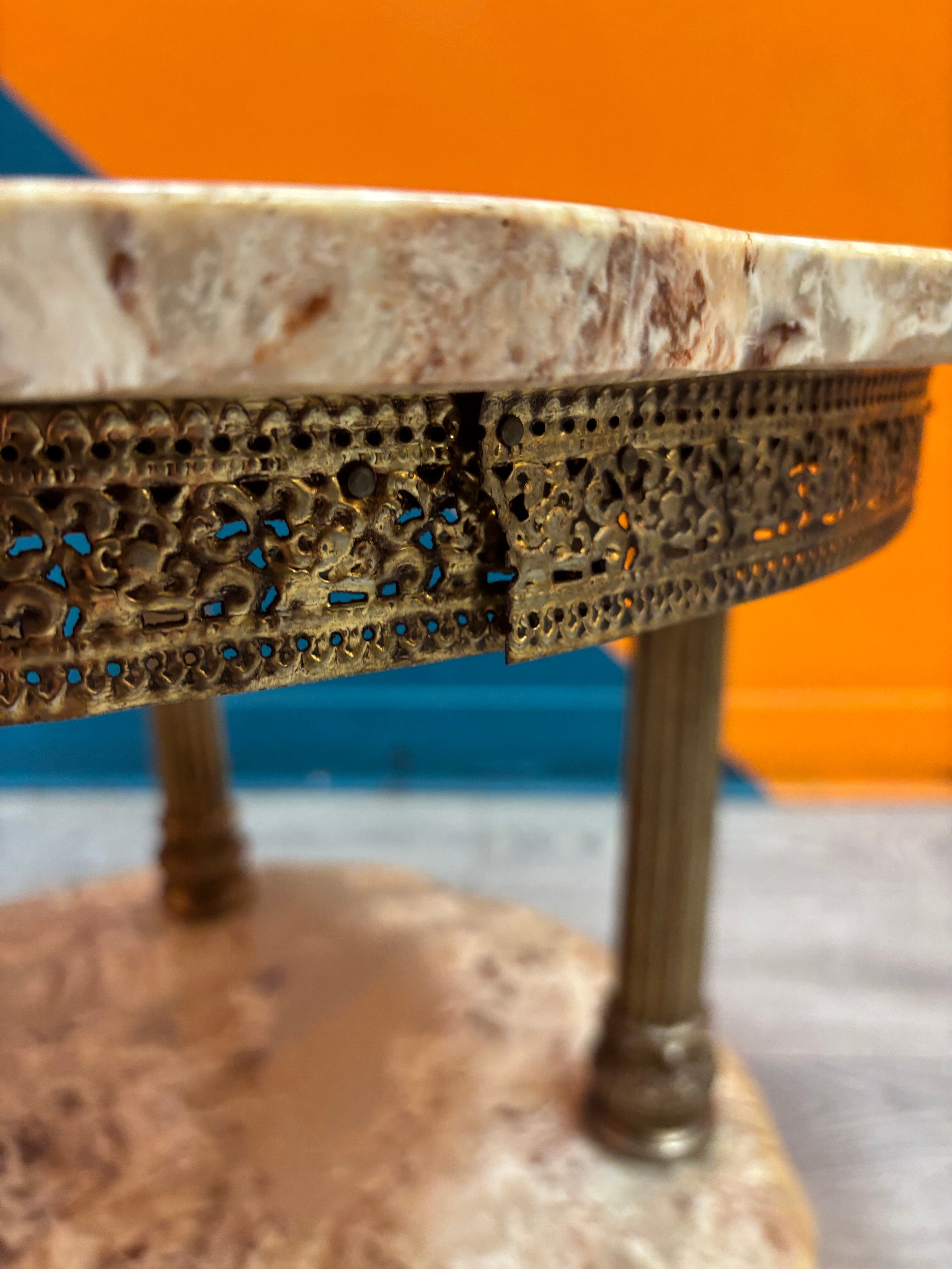 Brass and Marble Side Table on Wheels