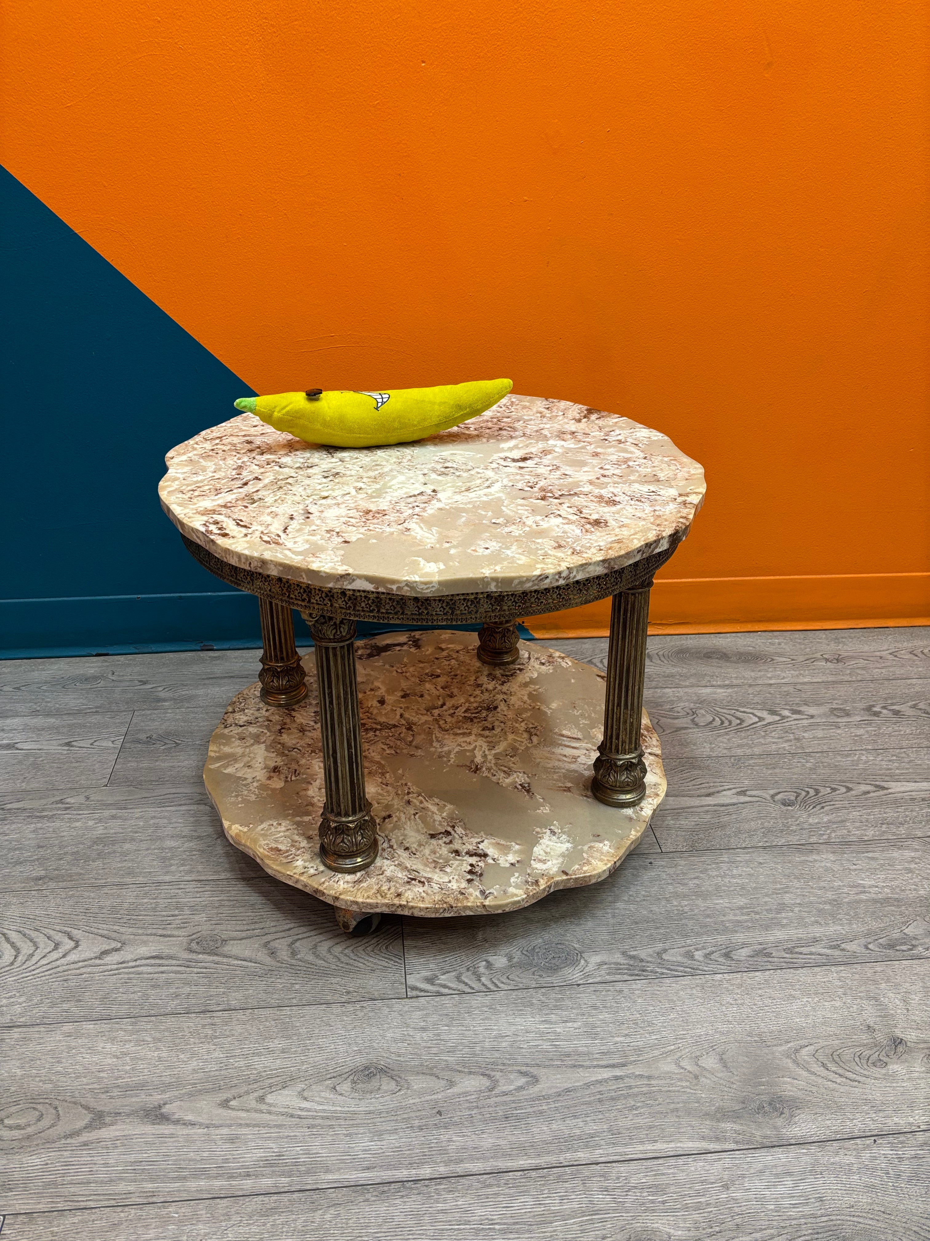 Brass and Marble Side Table on Wheels