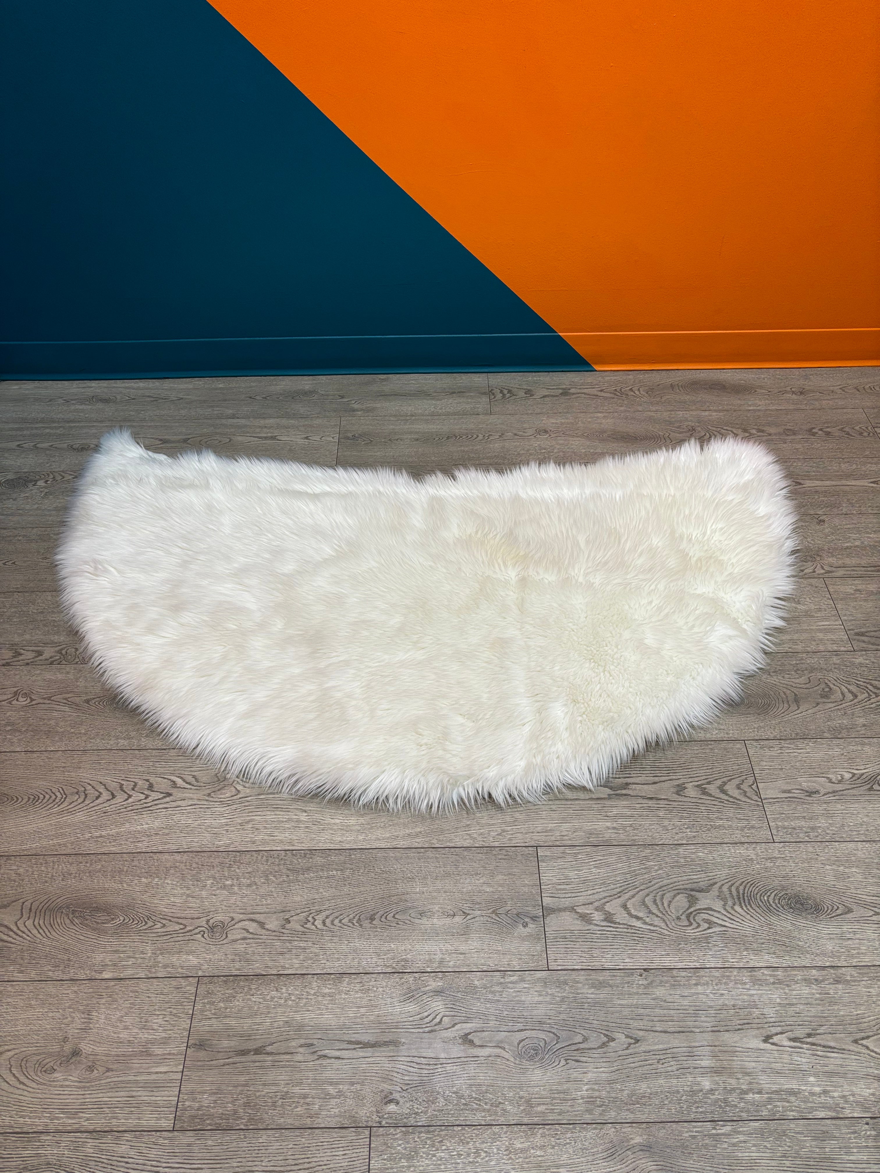 Half Moon White Faux Fur Rug