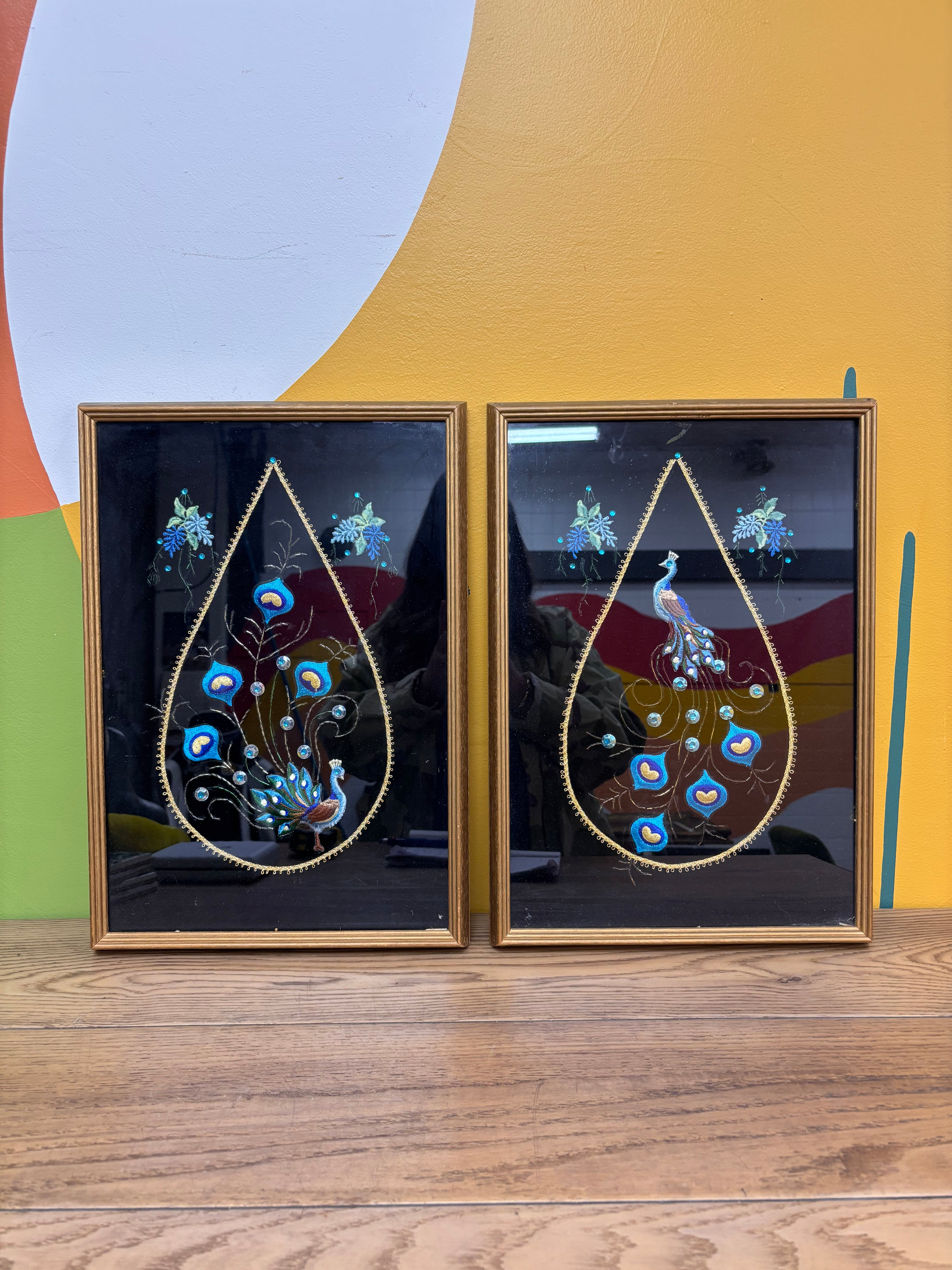 Set of 2 Peacock Velvet Framed Art