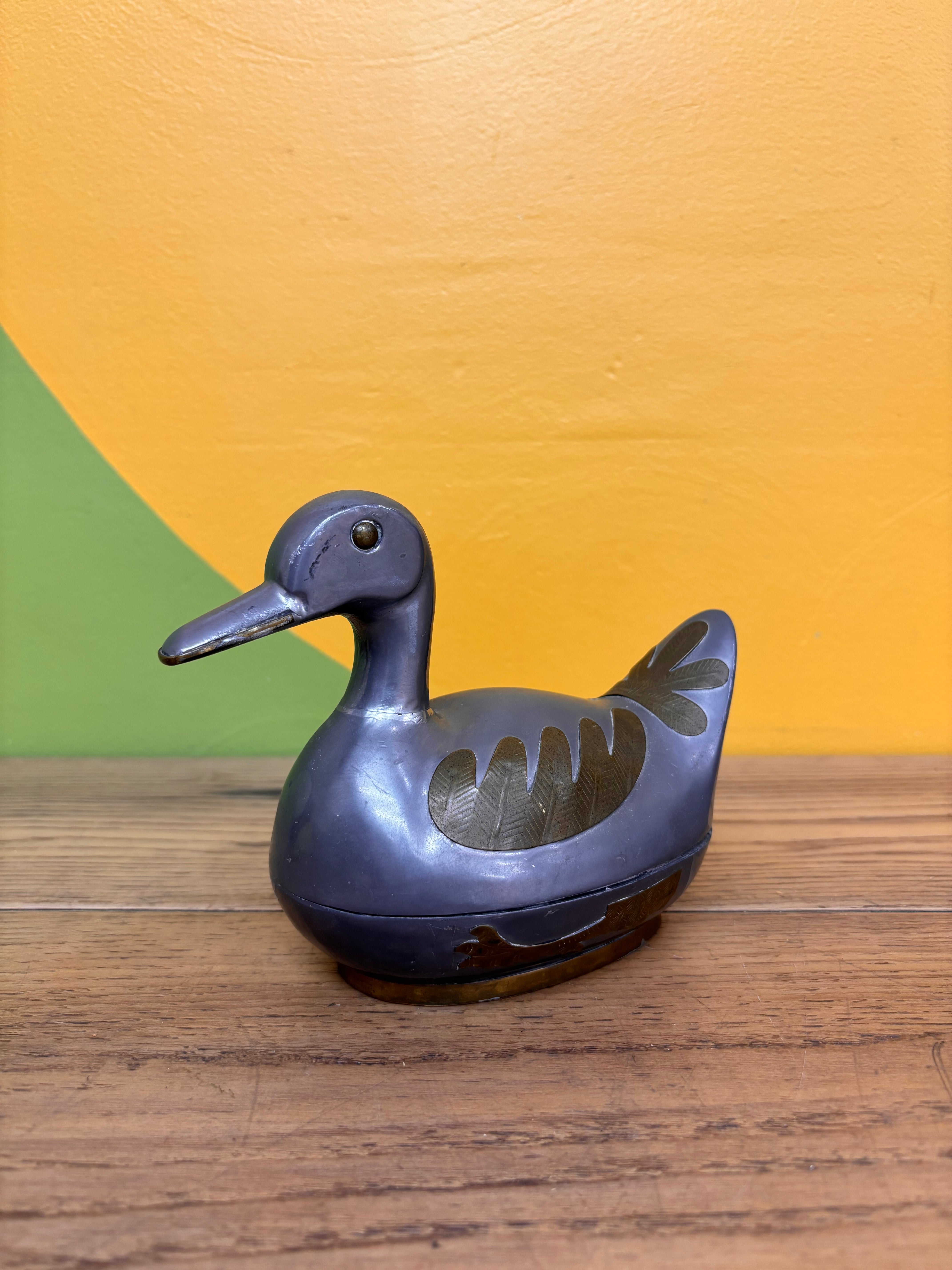 Pewter and Brass Duck Trinket Box