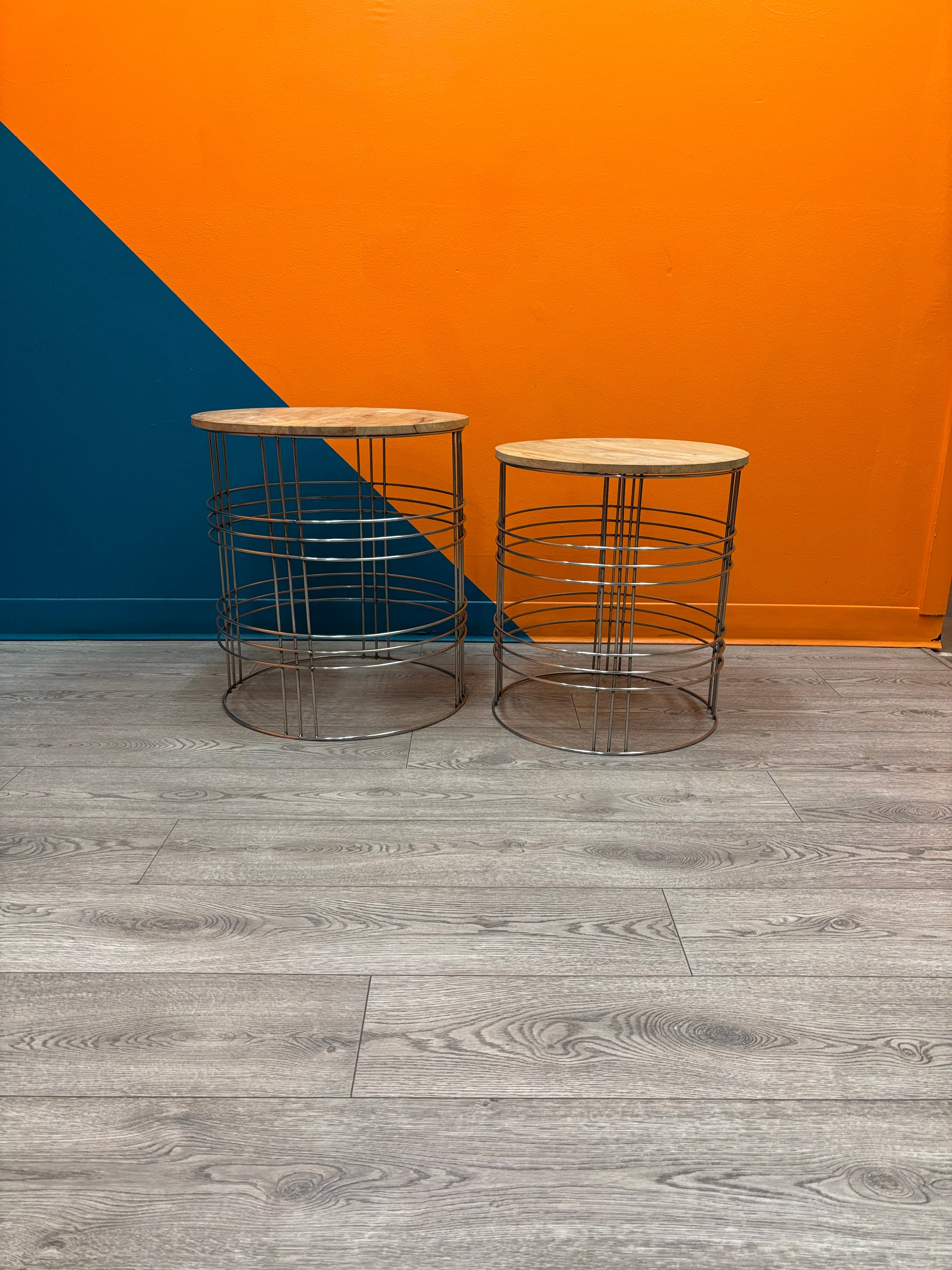 (2) Wood & Metal Side Tables