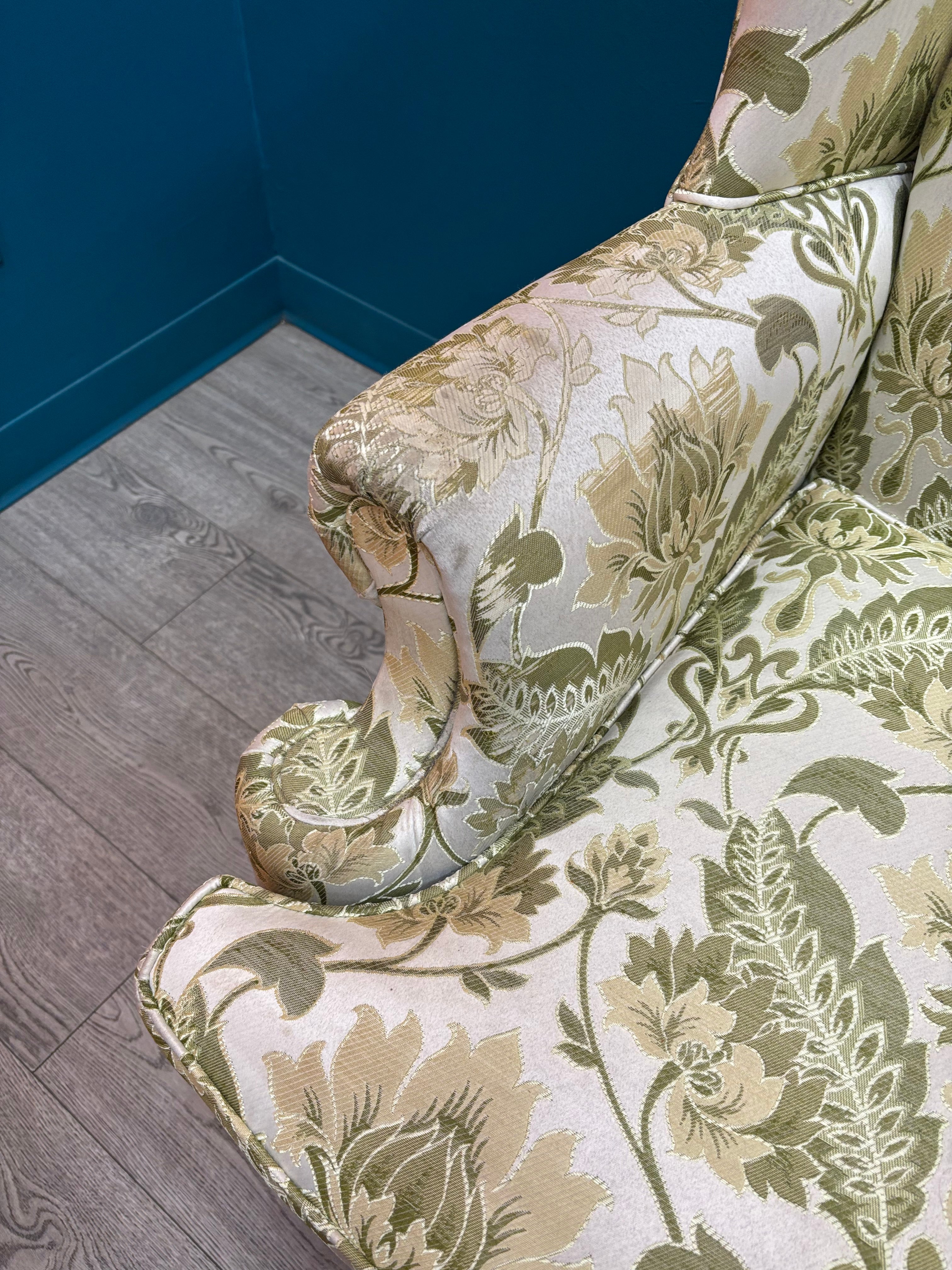 Green Floral Wingback Chair