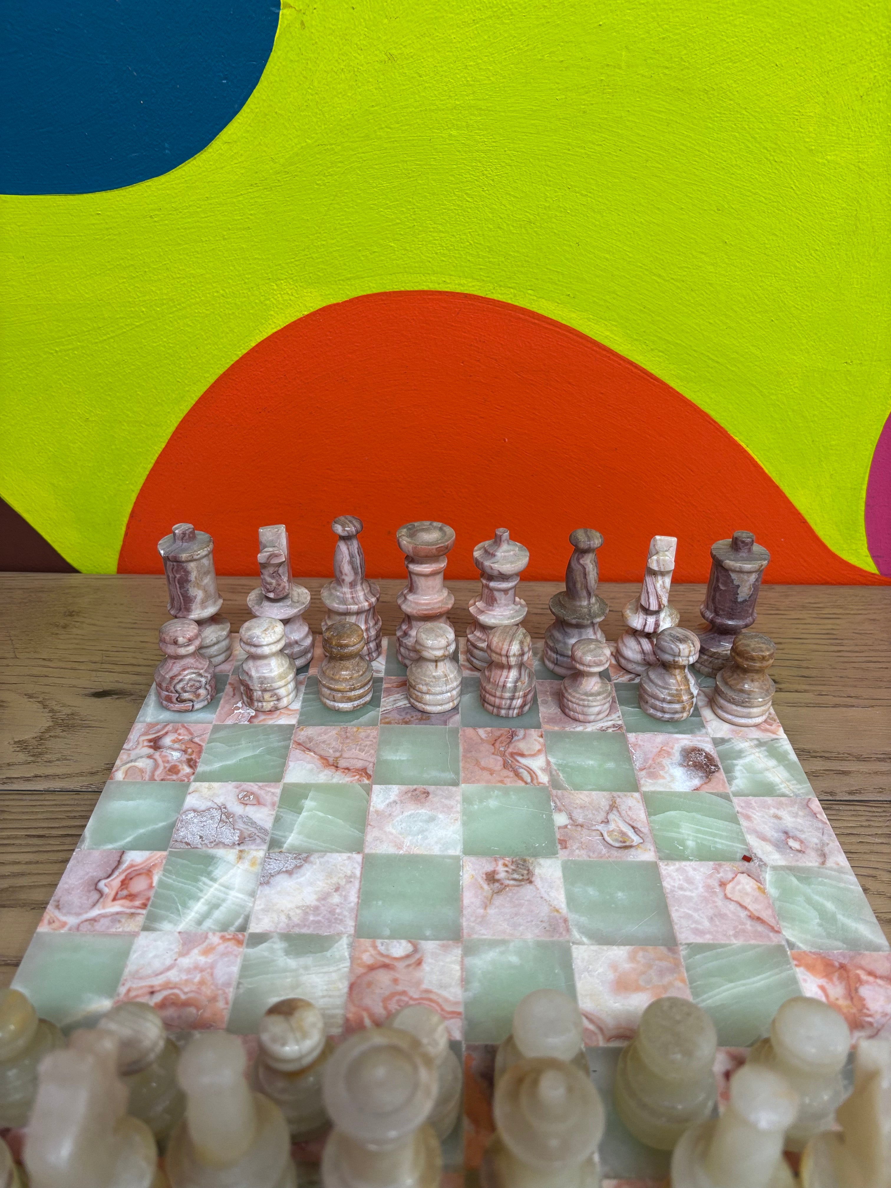 Pink & Green Marble Chess Set