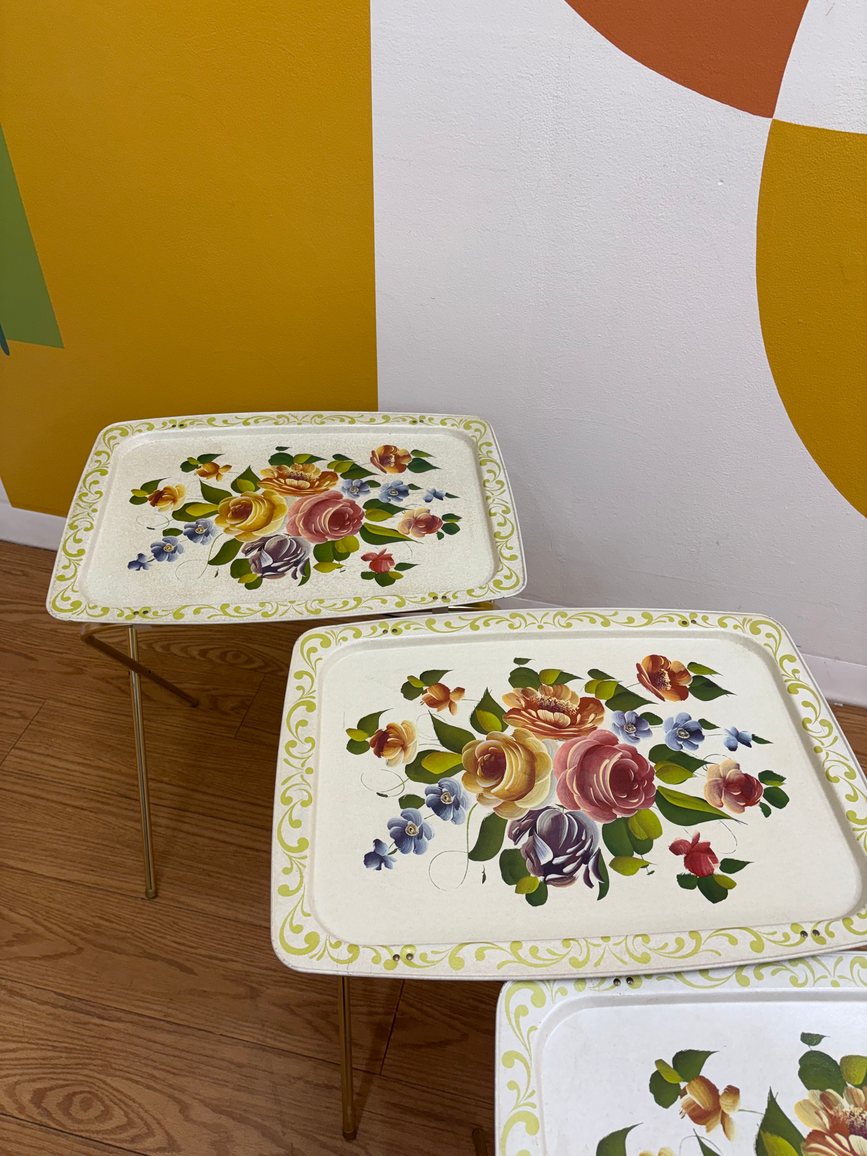 Set of 4 Floral TV Trays