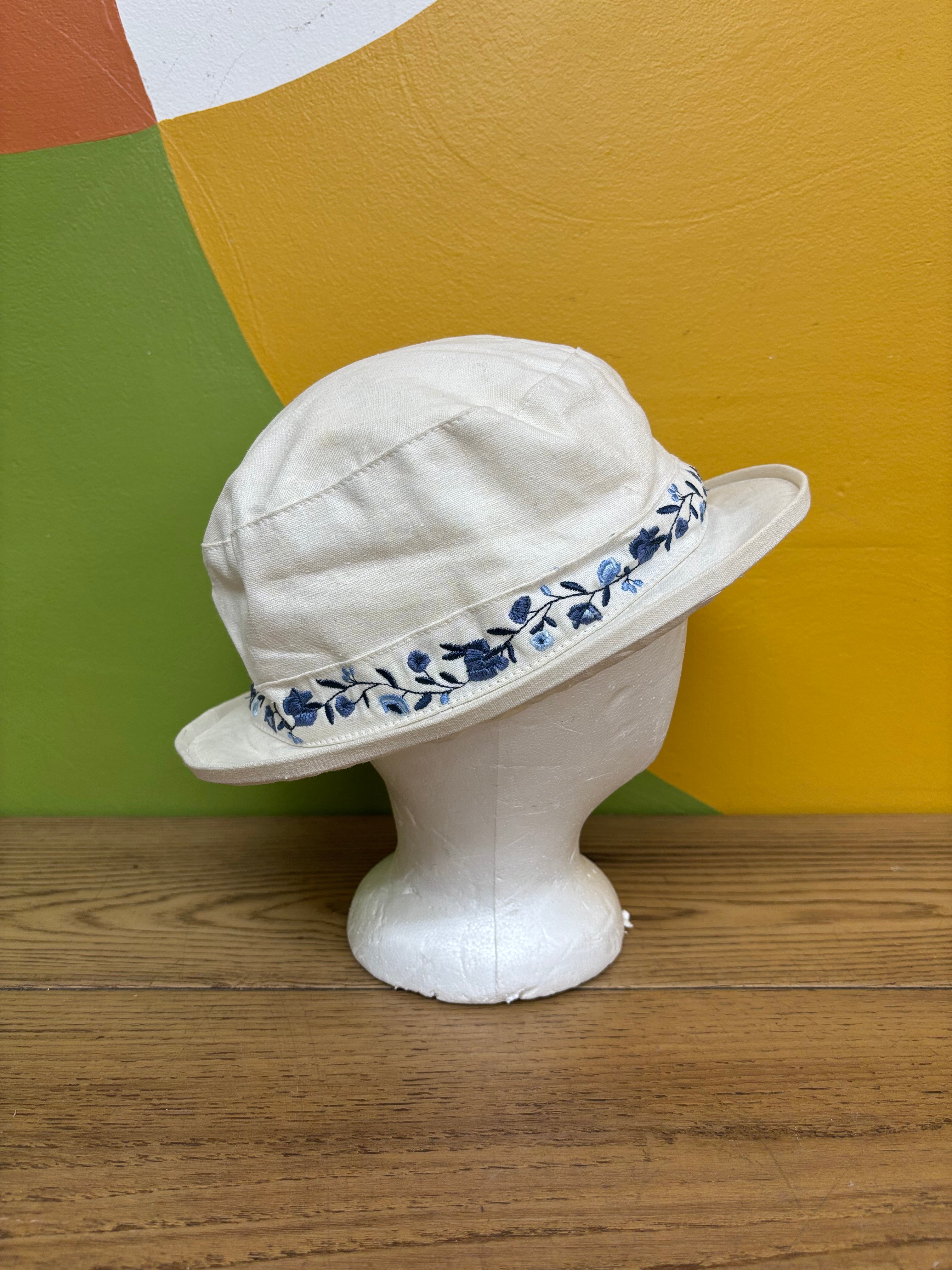 Blue & White Embroidered Bucket Hat
