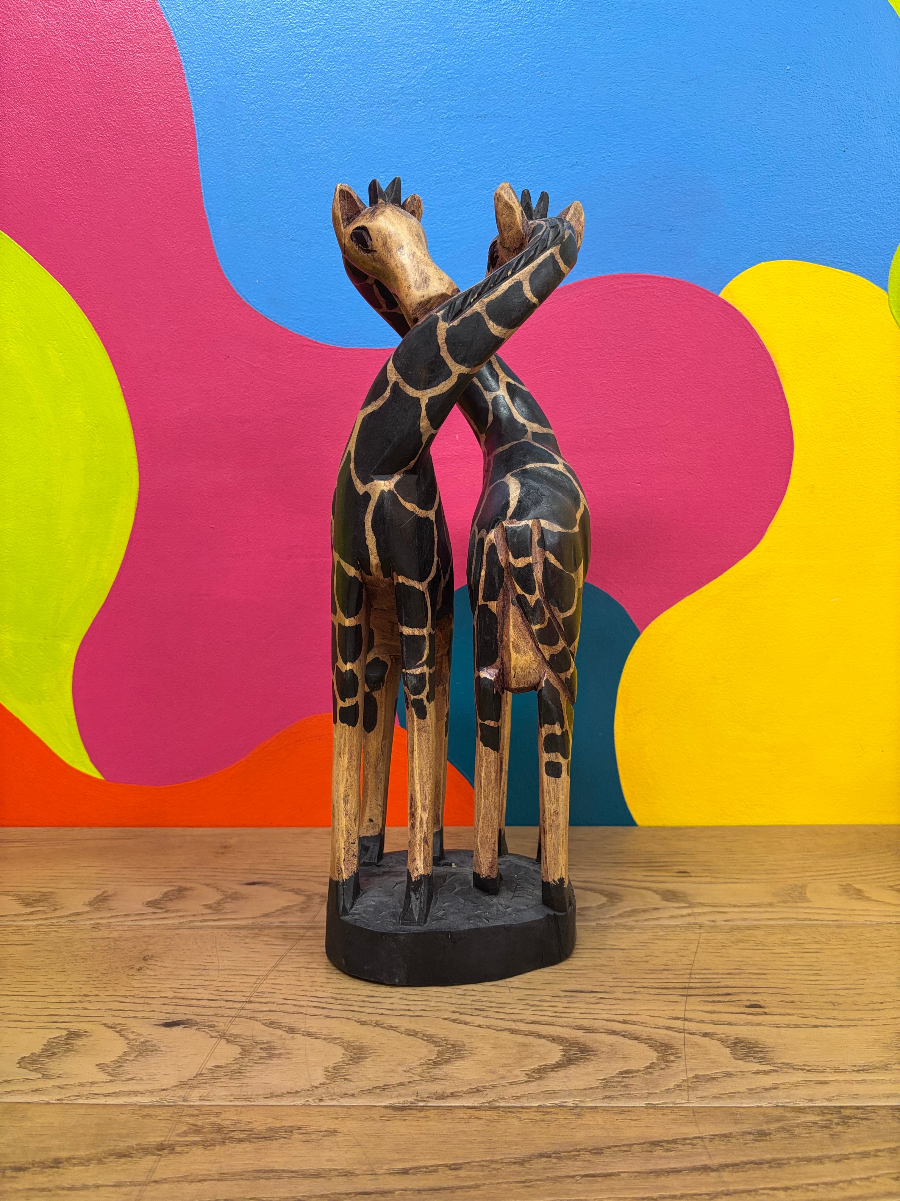 Wood Giraffe Love Sculpture