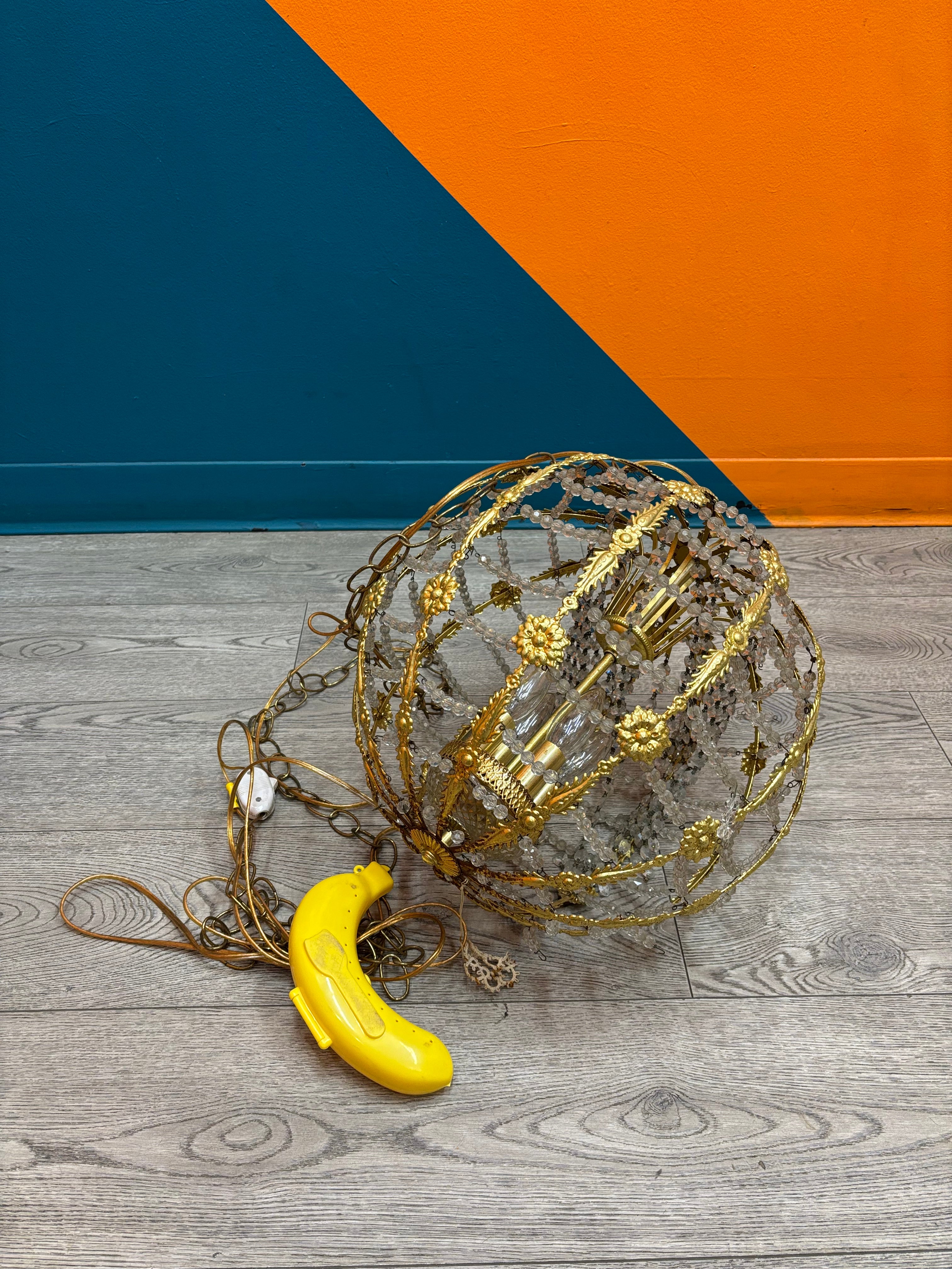 Gold Toned Spherical Cage Chandelier