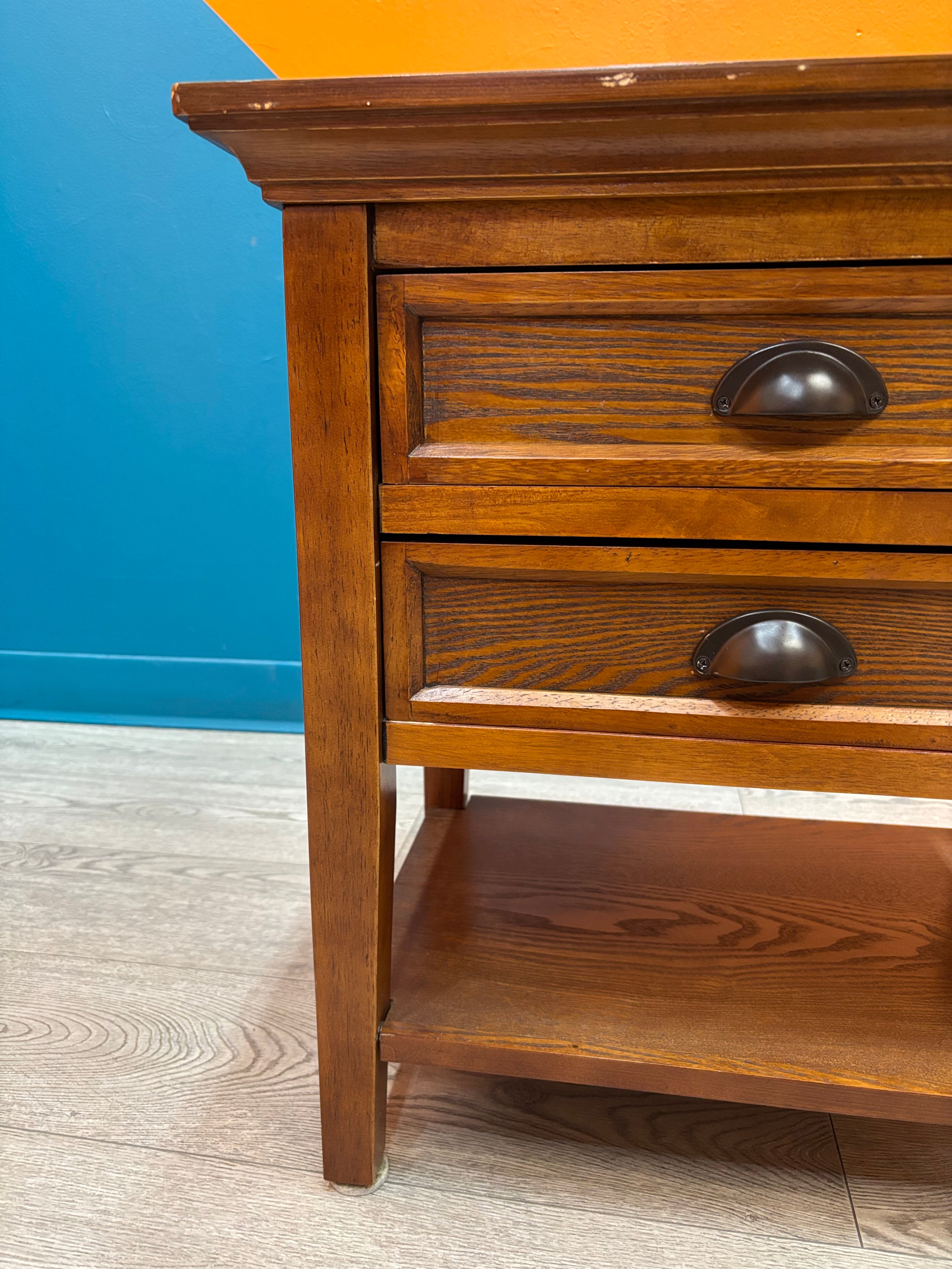 Wood Side Table with Drawers