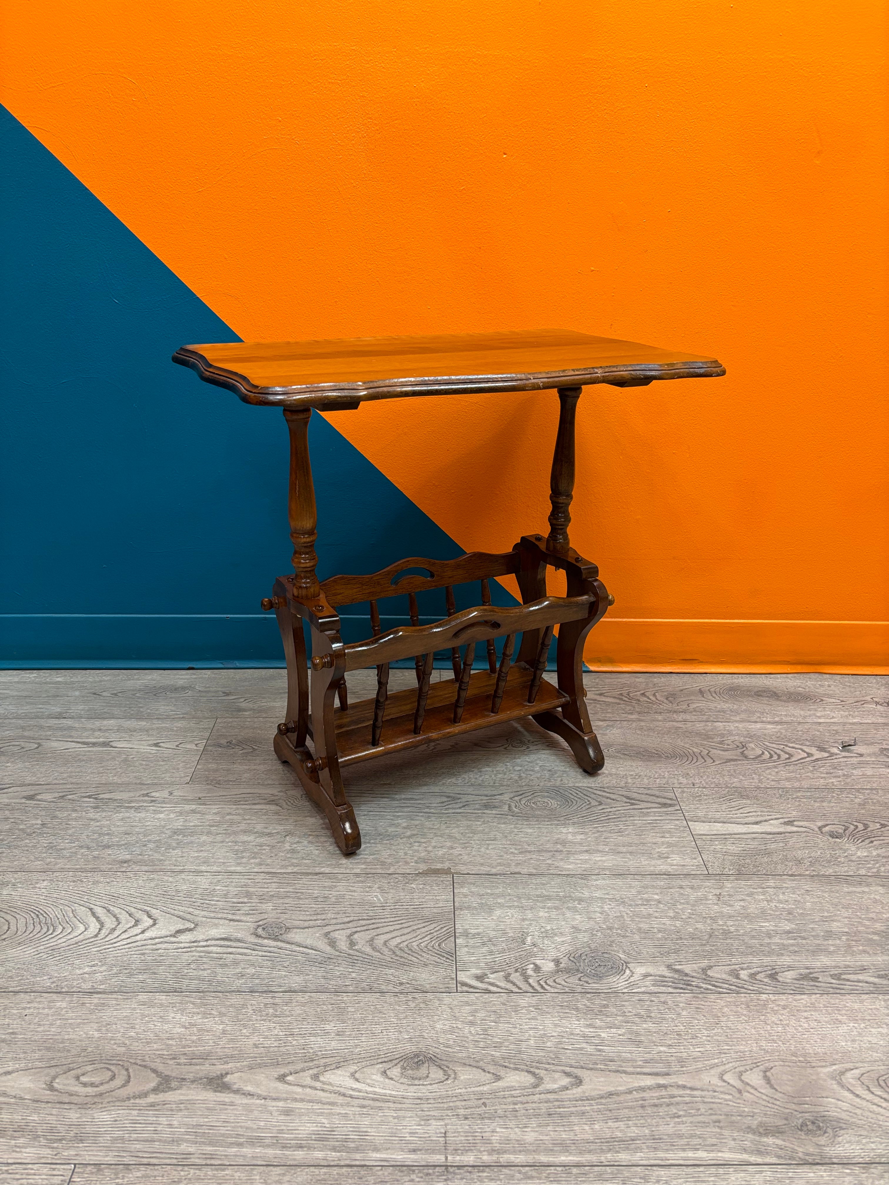 Wood Side Table with Lower Magazine Rack