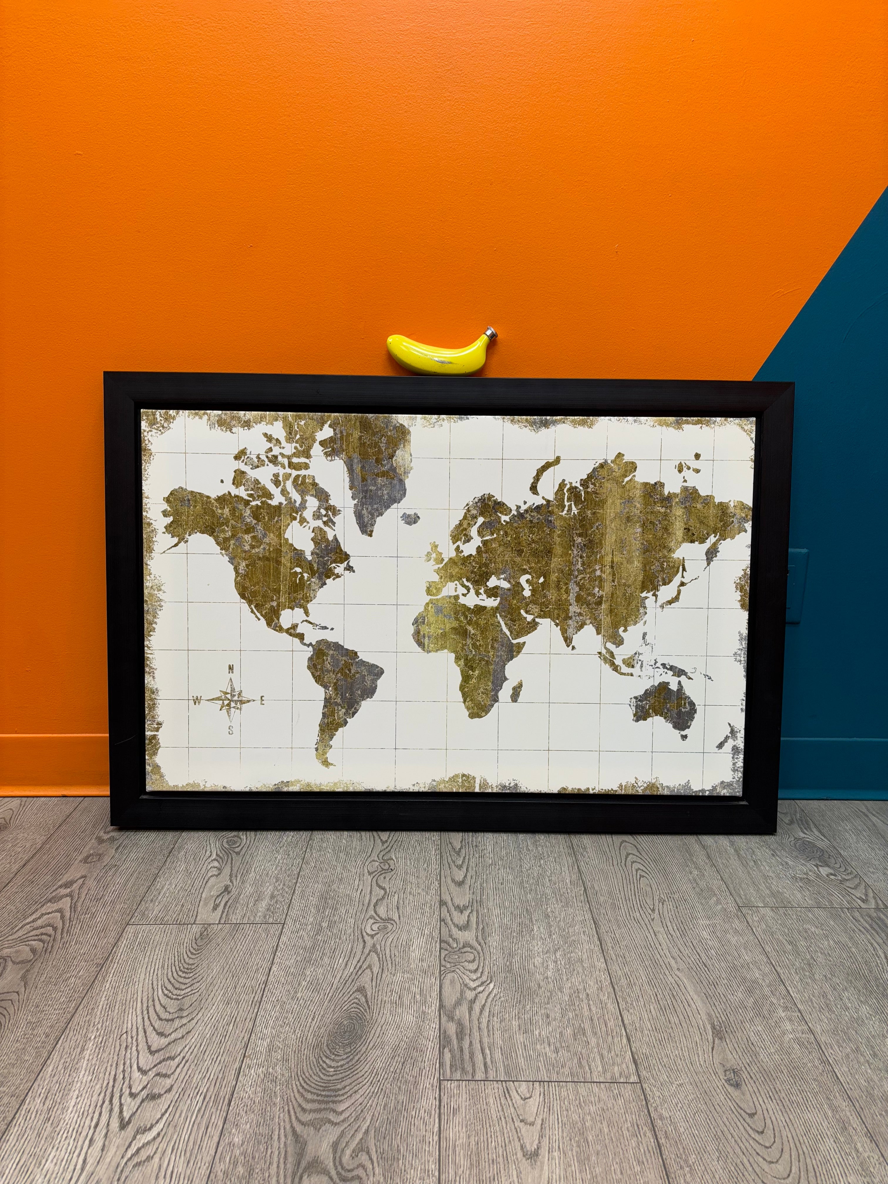 Framed Gold Map on Canvas