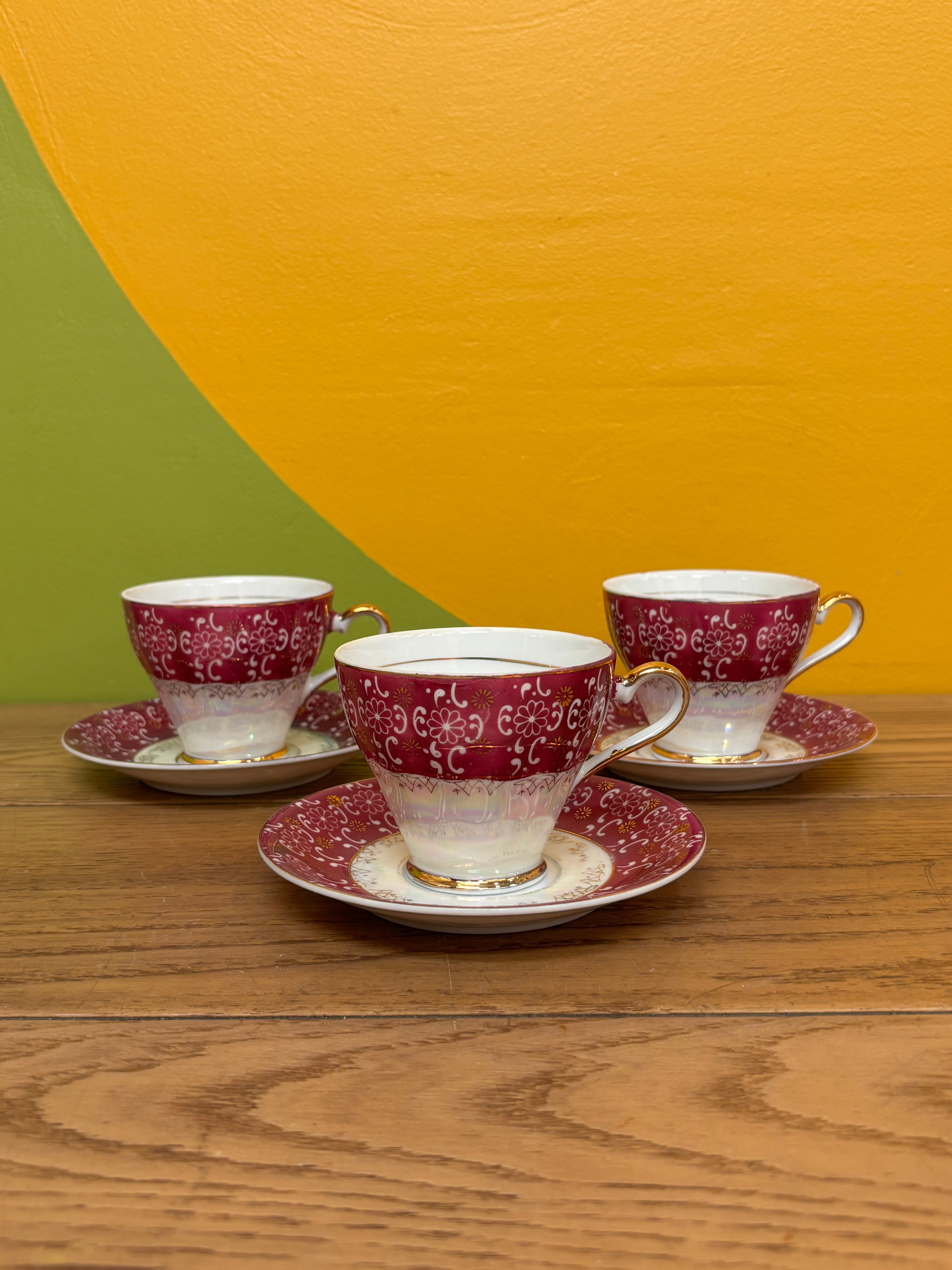 Set of 3 Teacups and Saucers