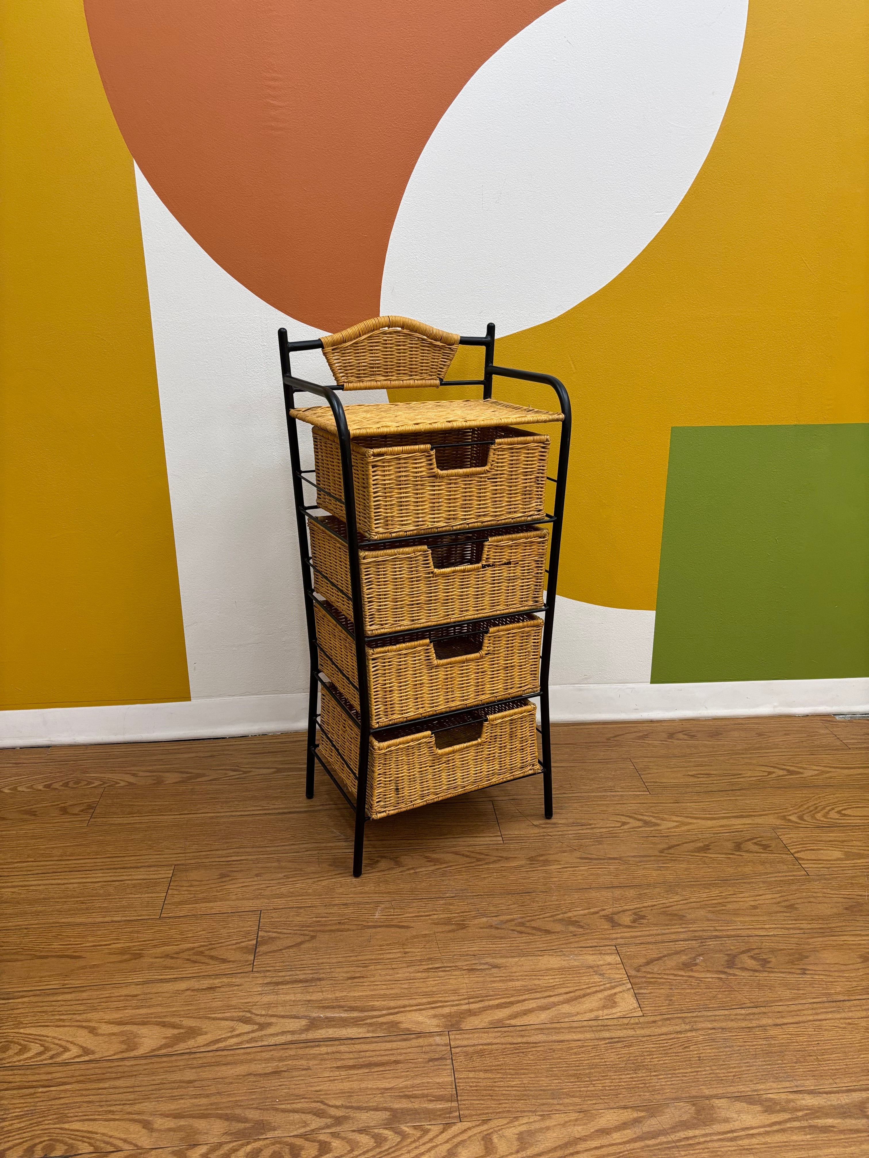 4 Drawer Wicker Storage Tower
