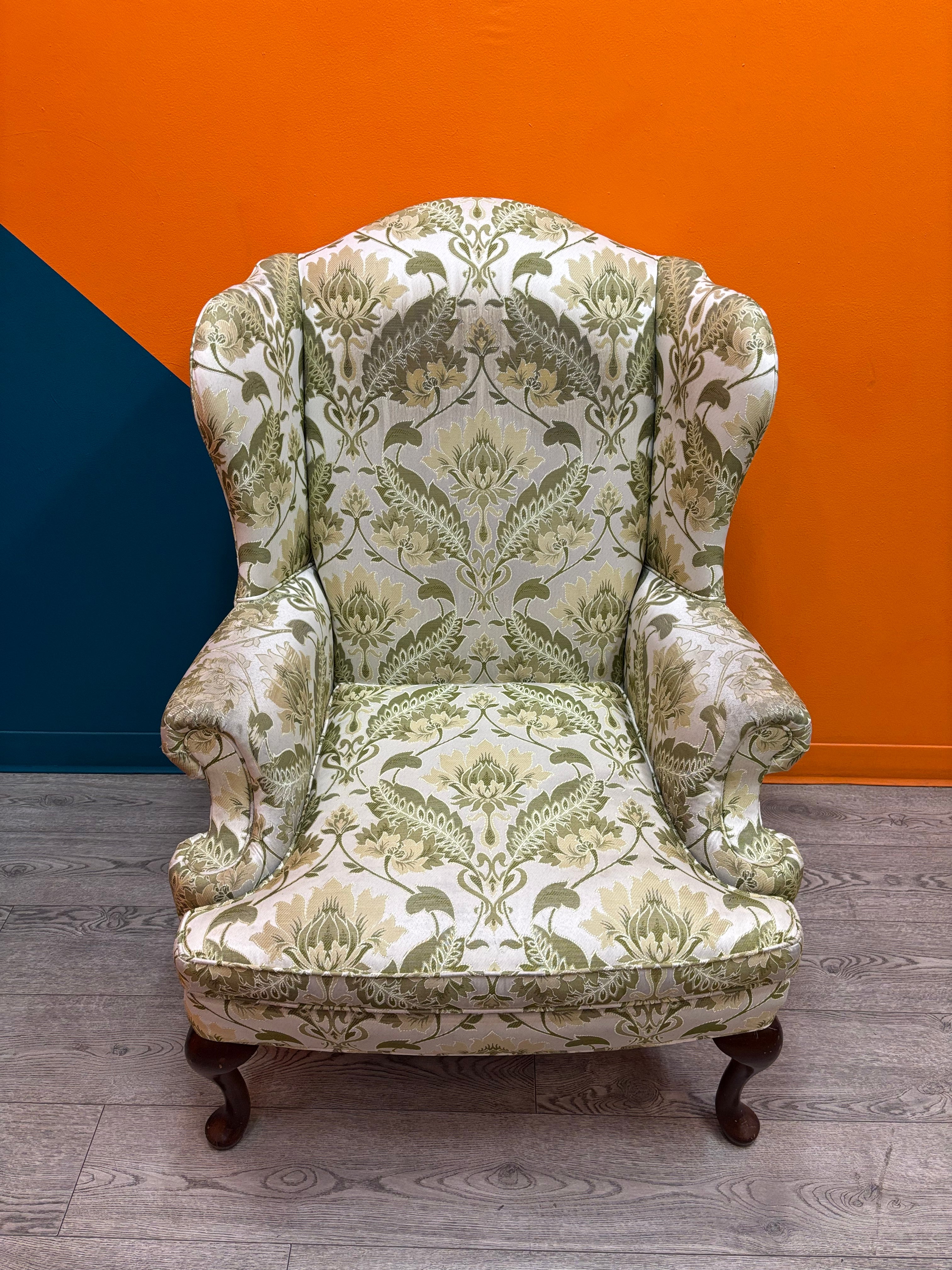 Green Floral Wingback Chair