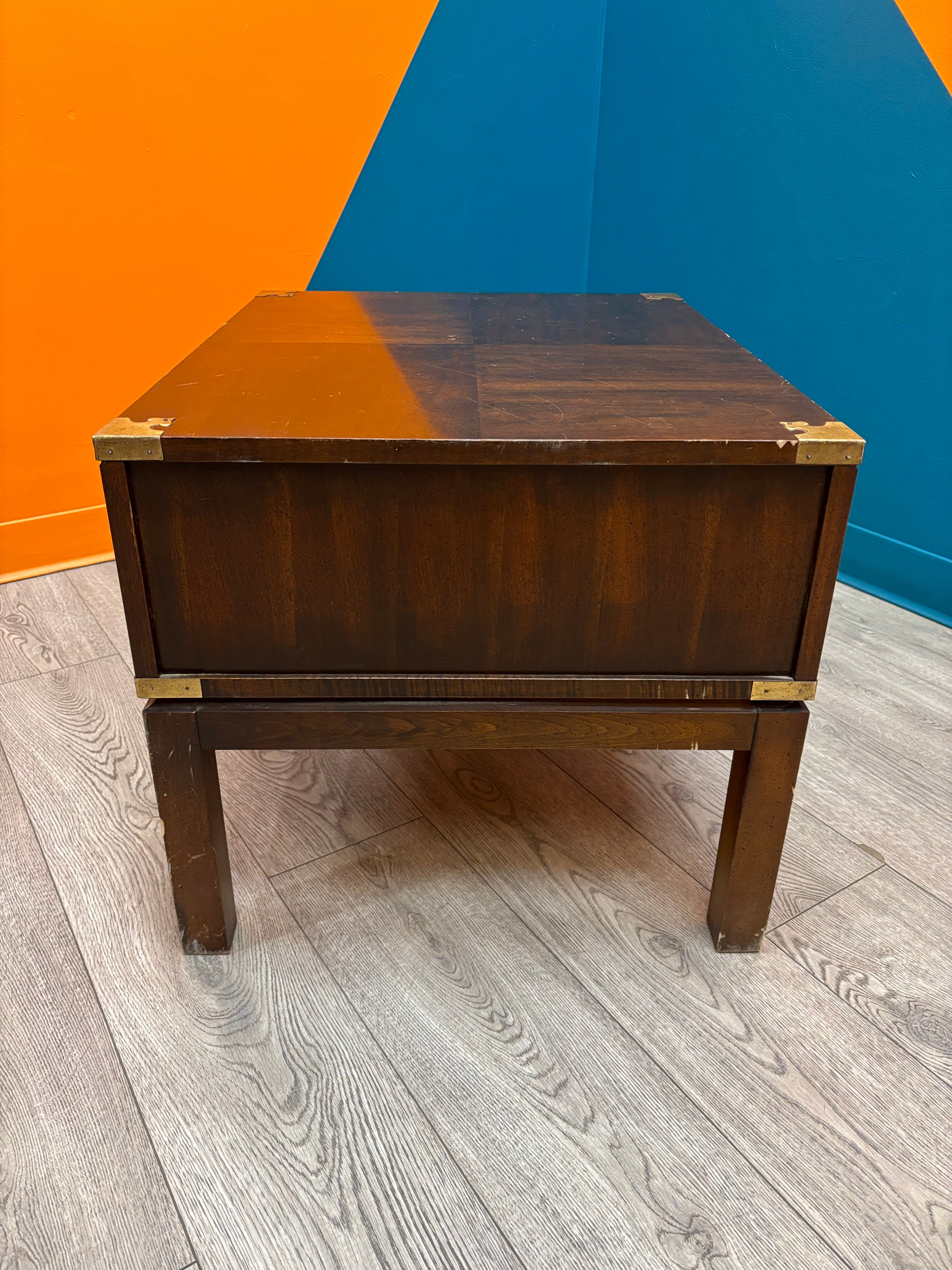 Wood Side Table with Gold Metal Details