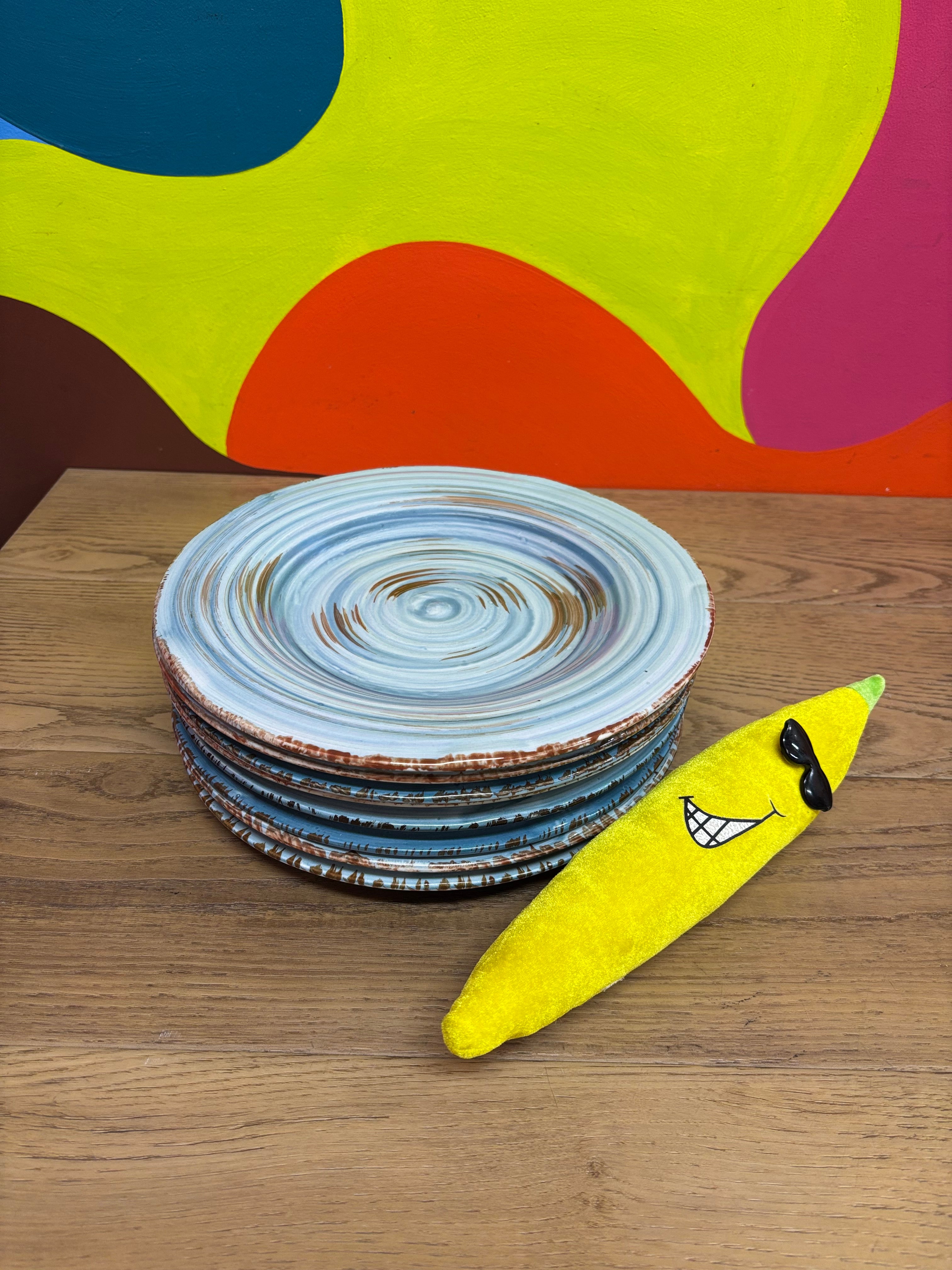 (8) Gibson Blue Swirl Plates