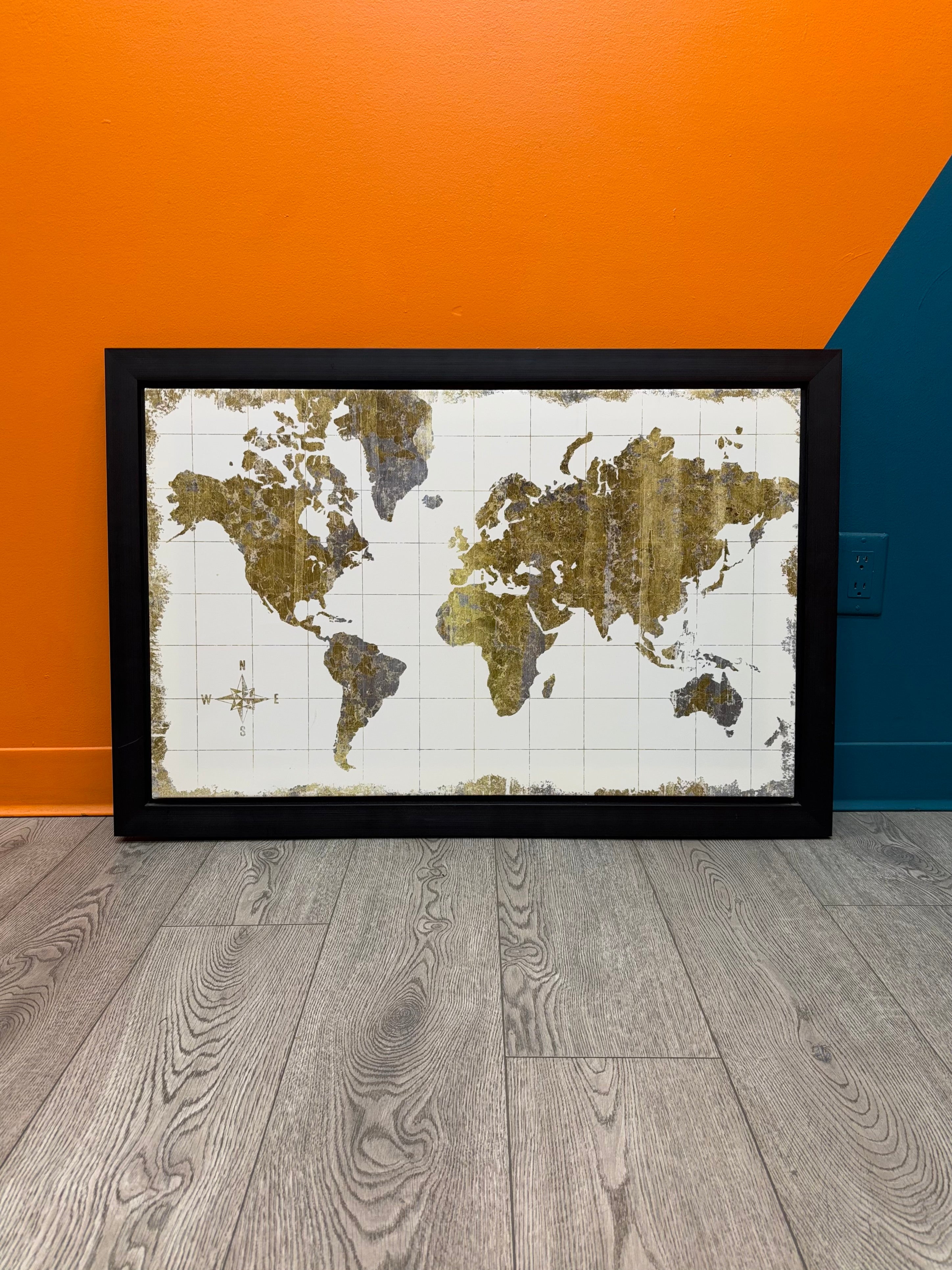 Framed Gold Map on Canvas