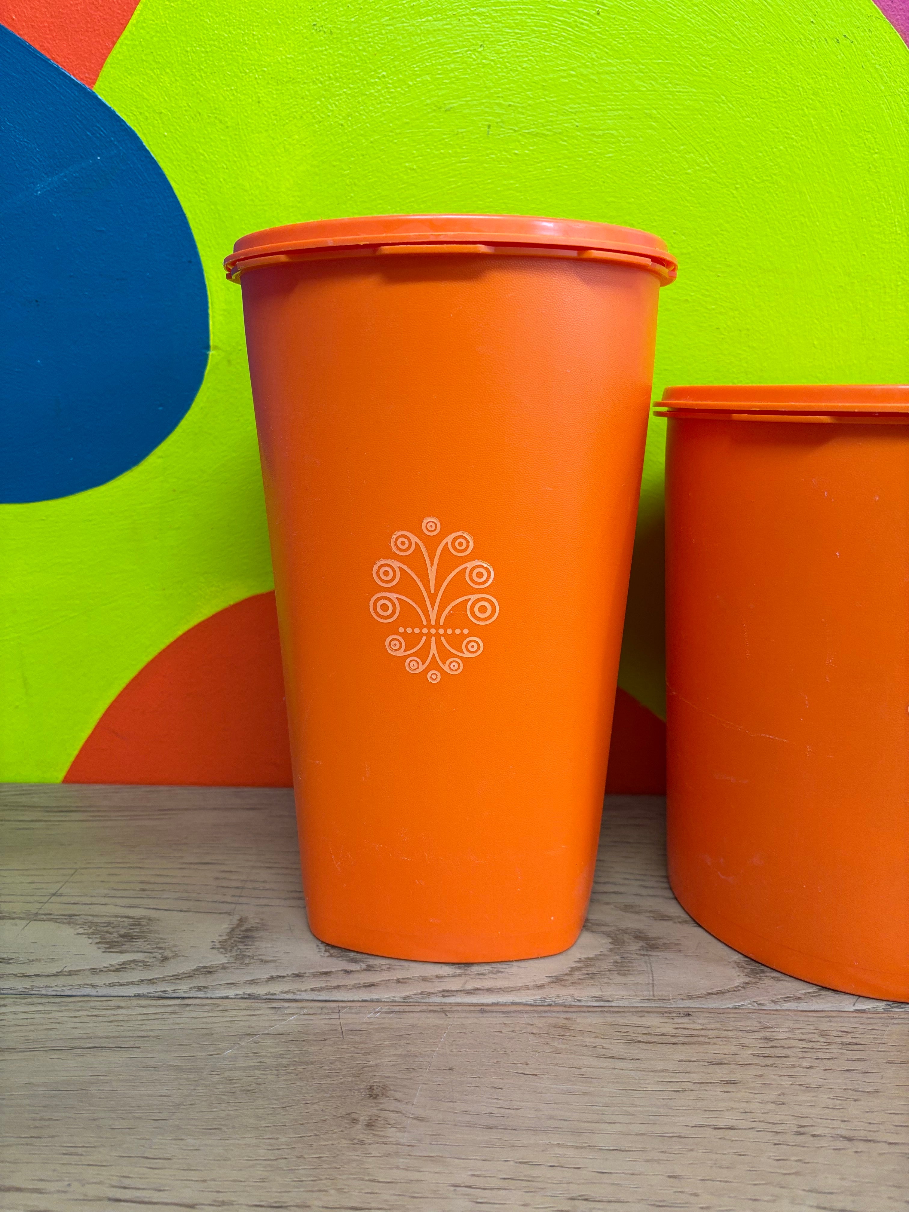 (3) Orange Tupperware Canisters