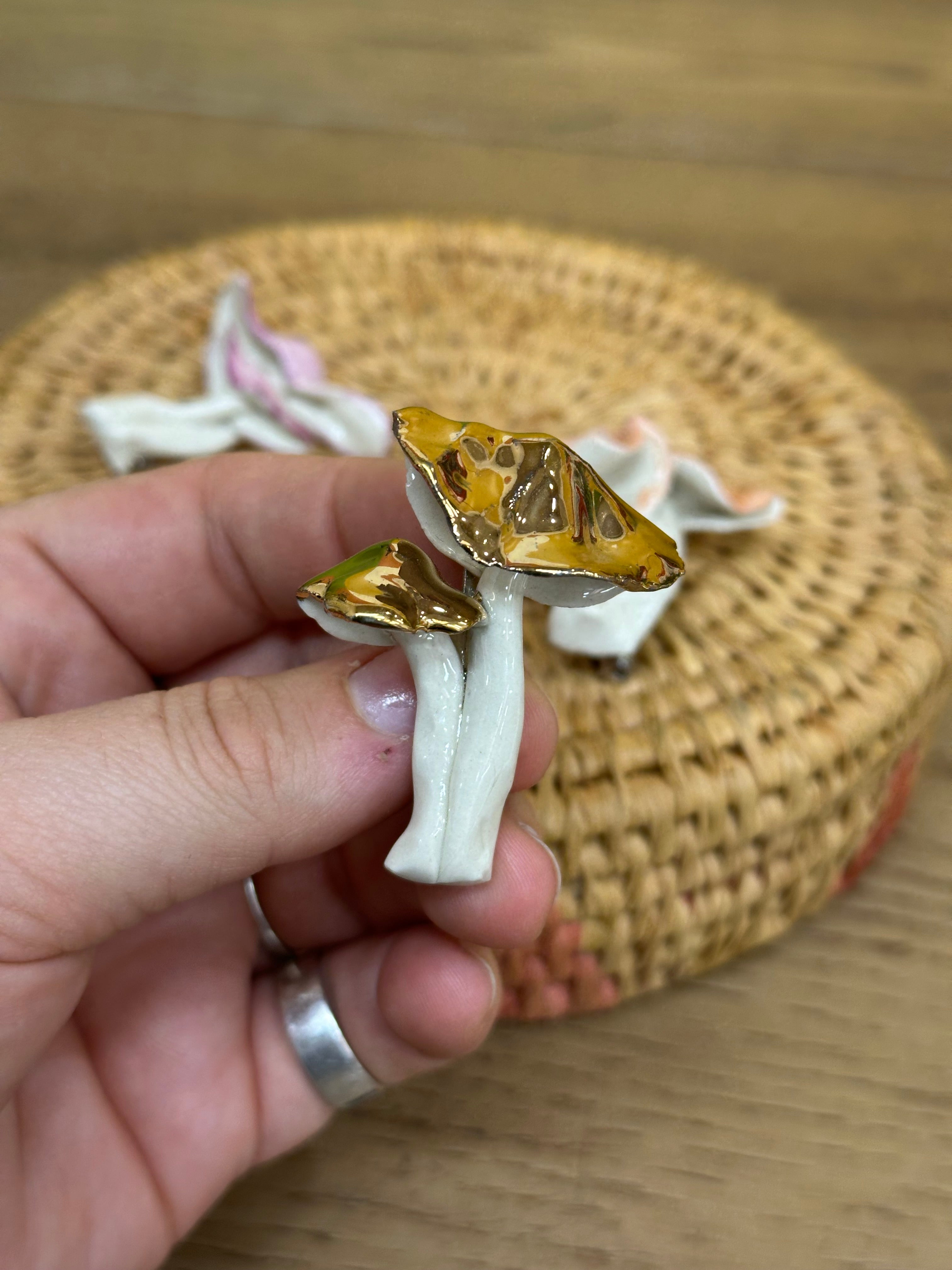 (3) Ceramic Mushroom Brooches