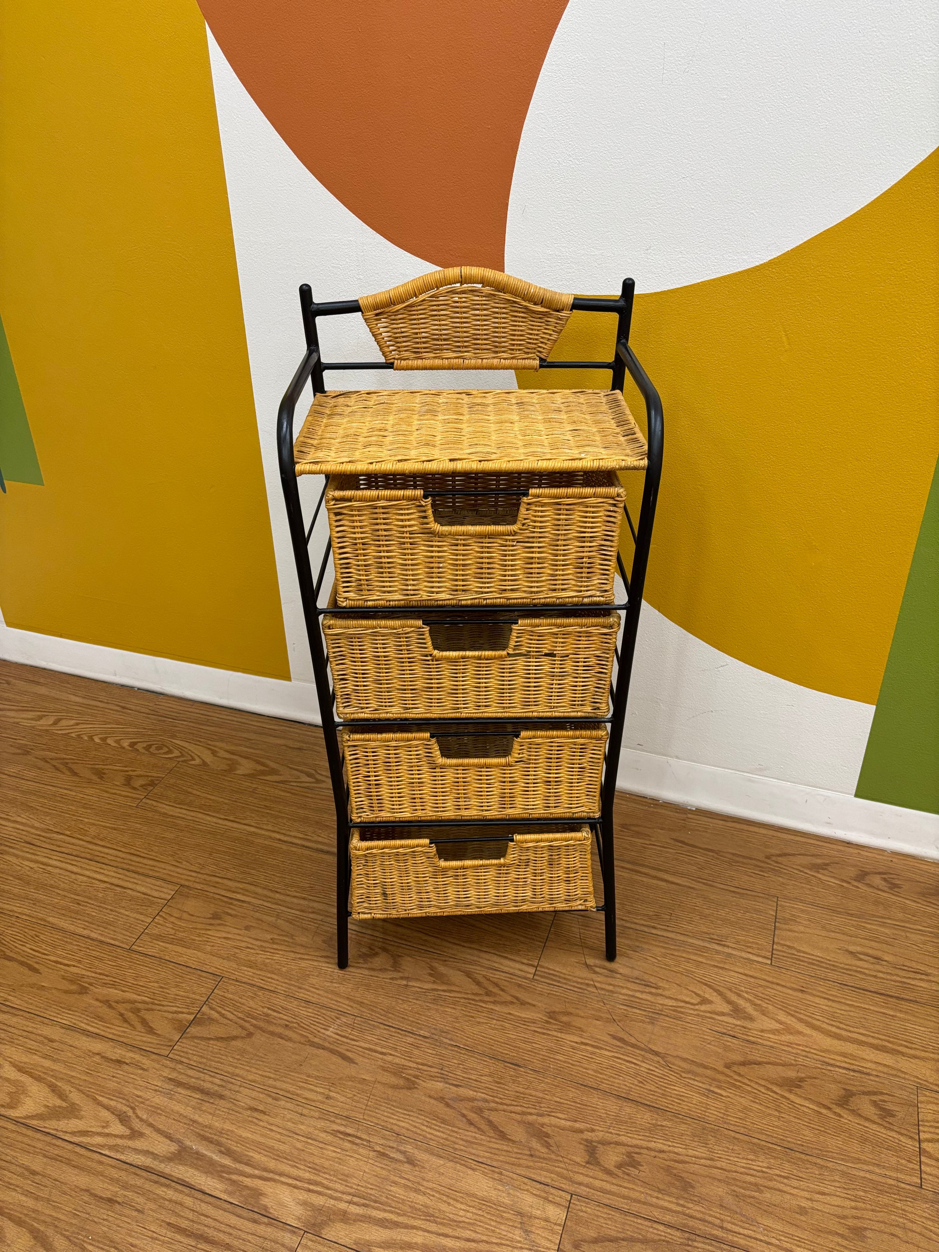 4 Drawer Wicker Storage Tower
