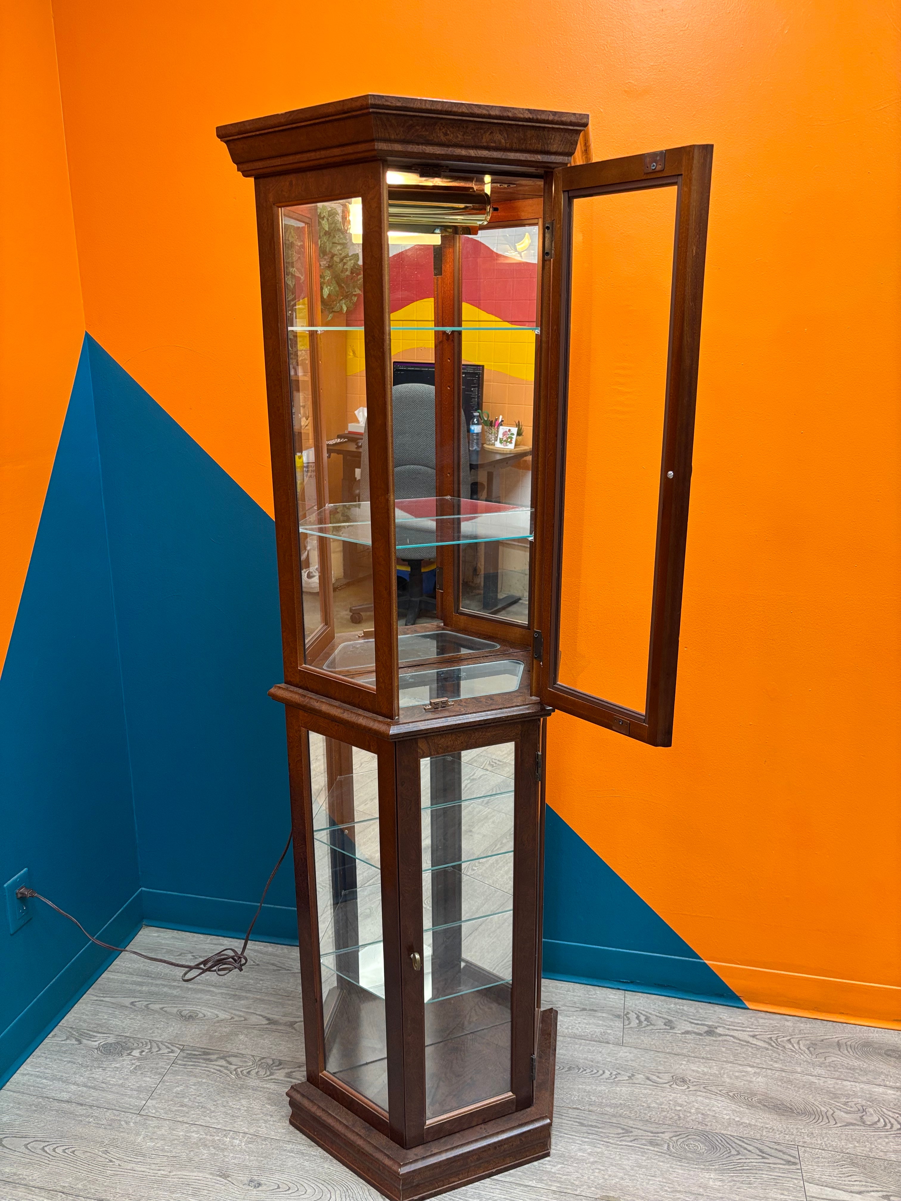 Light Up Wood and Glass Display Cabinet