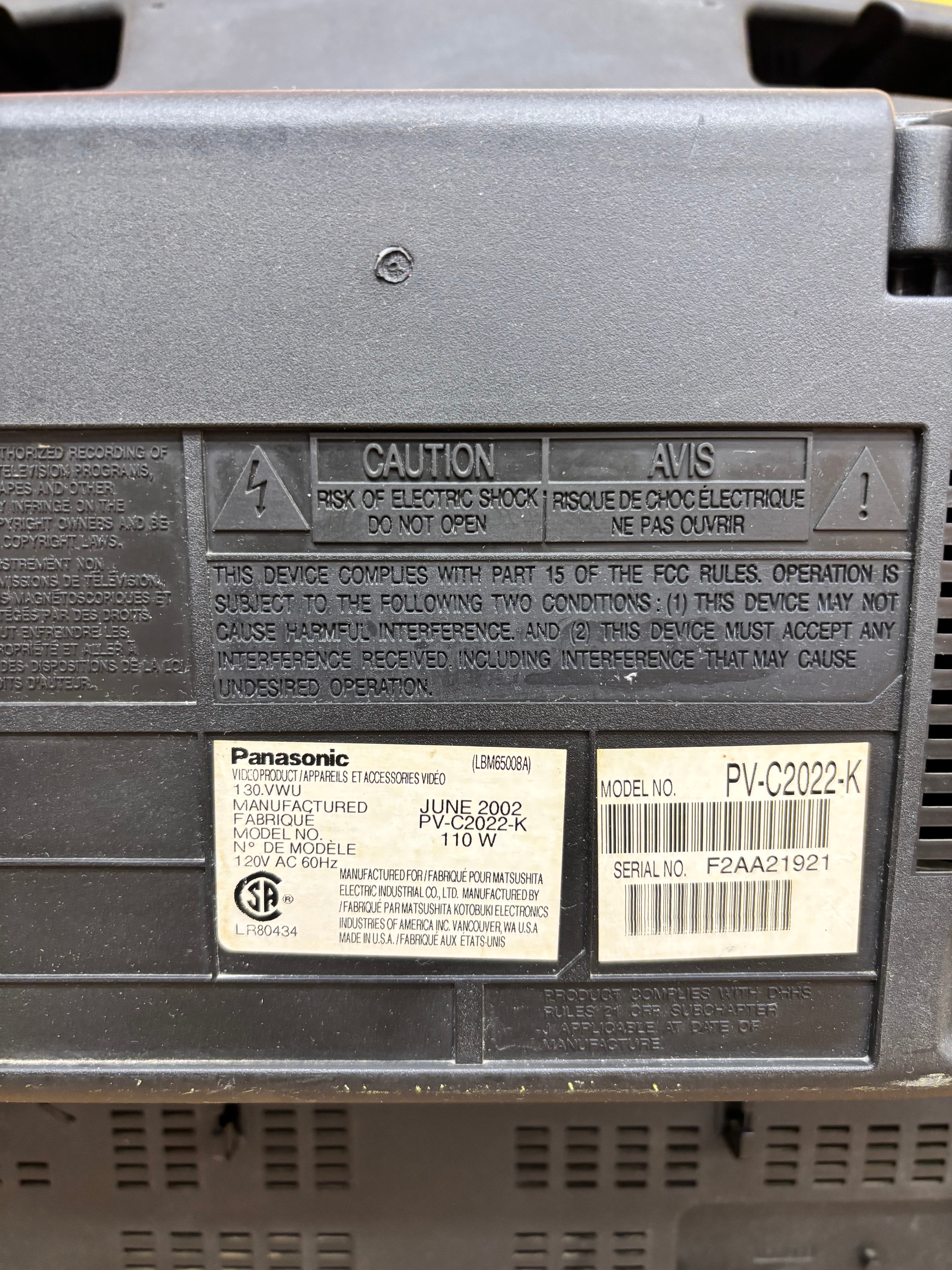 Panasonic 20" TV/VCR Combo