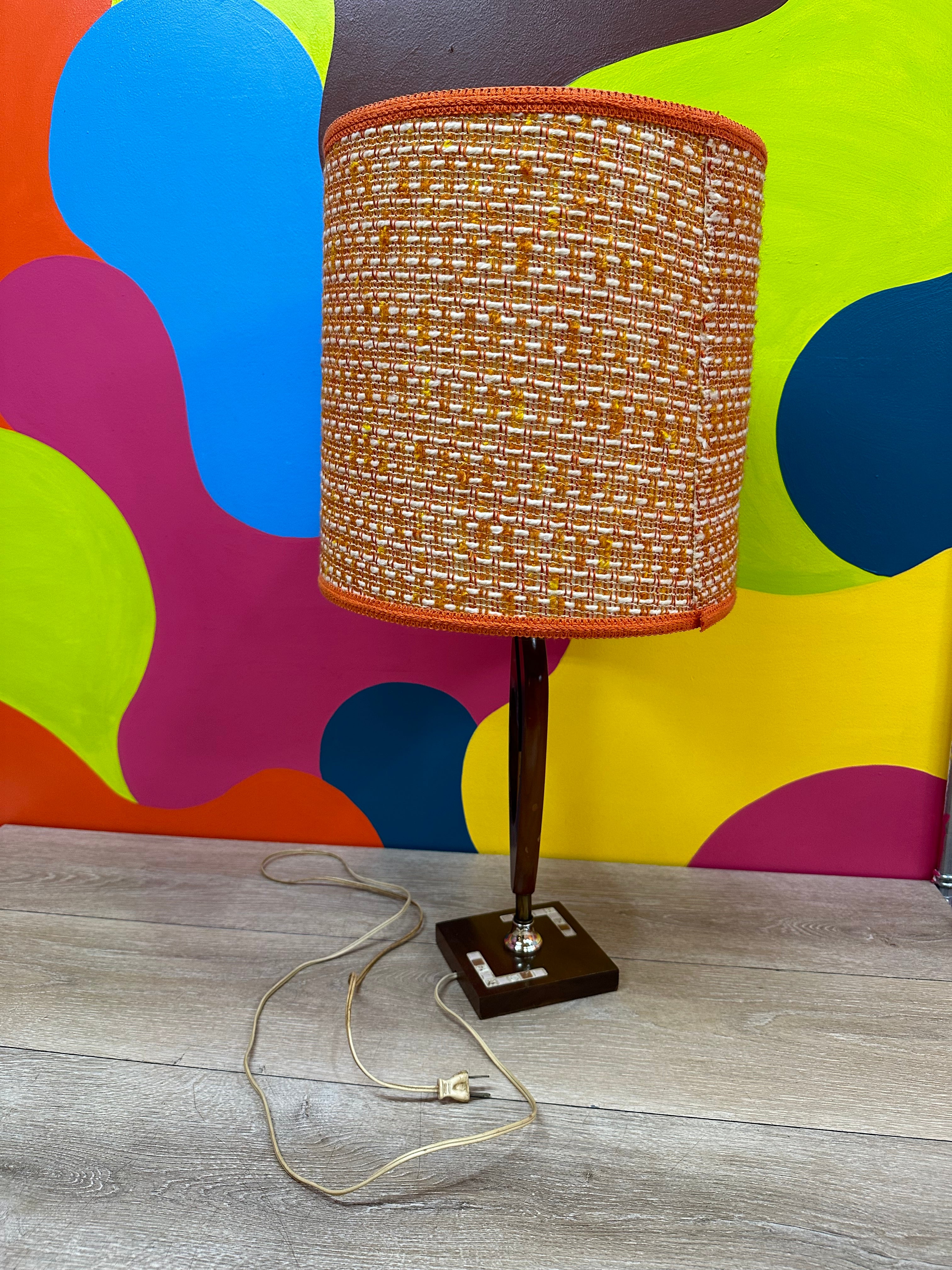 Wooden Lamp with Orange Shade #2