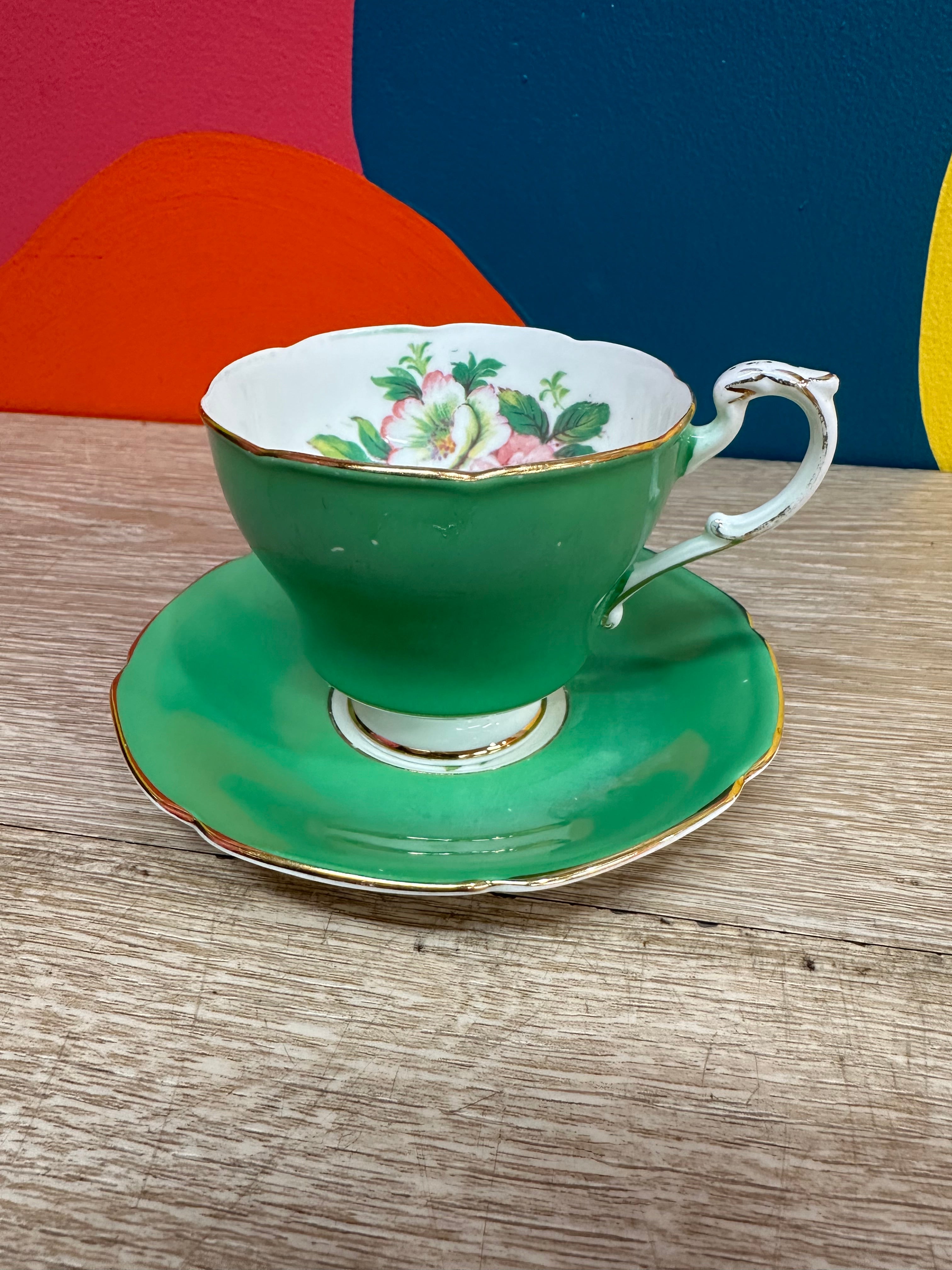 Green Paragon Fine Bone China Tea Cup with Matching Saucer