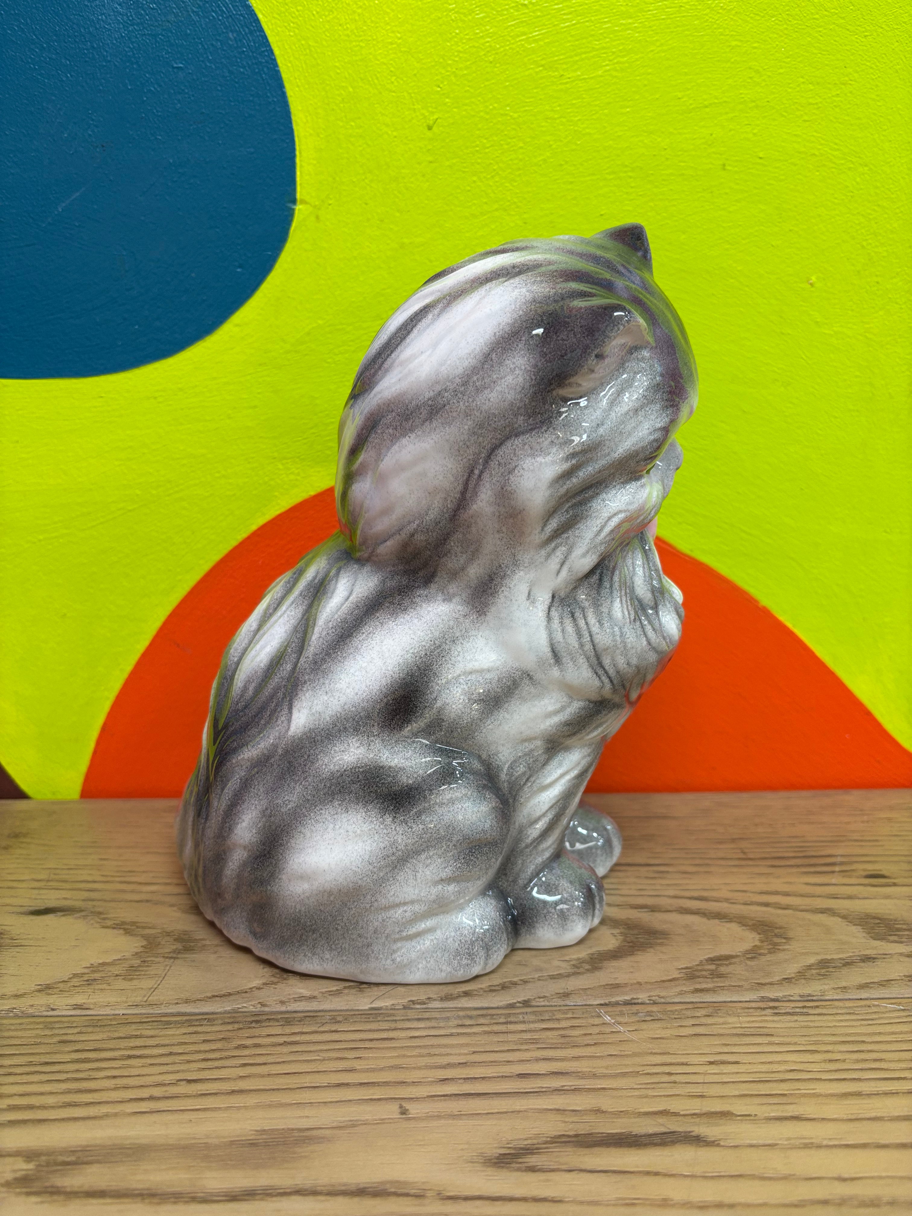 Ceramic Cat with Tongue Out Statue