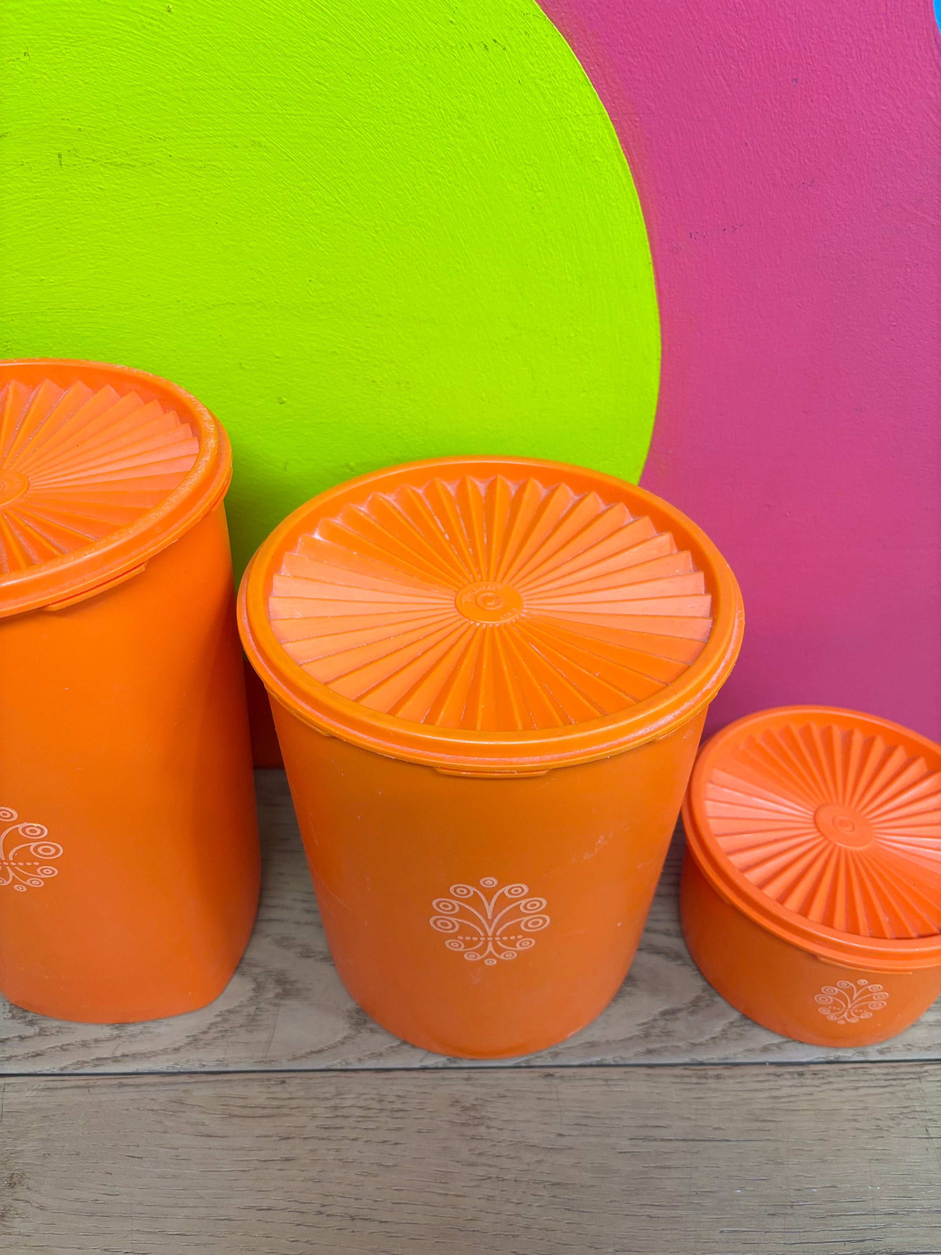 (3) Orange Tupperware Canisters