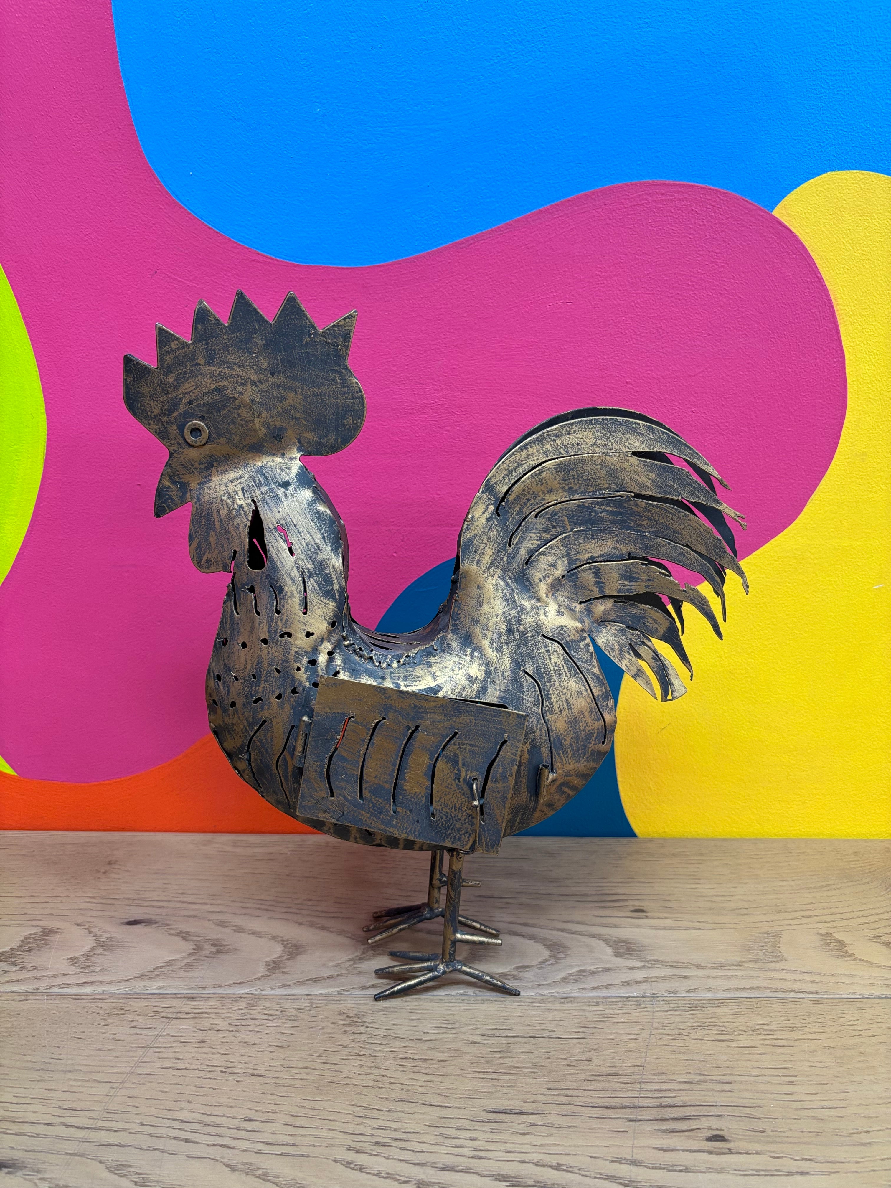 Metal Rooster Candle Holder