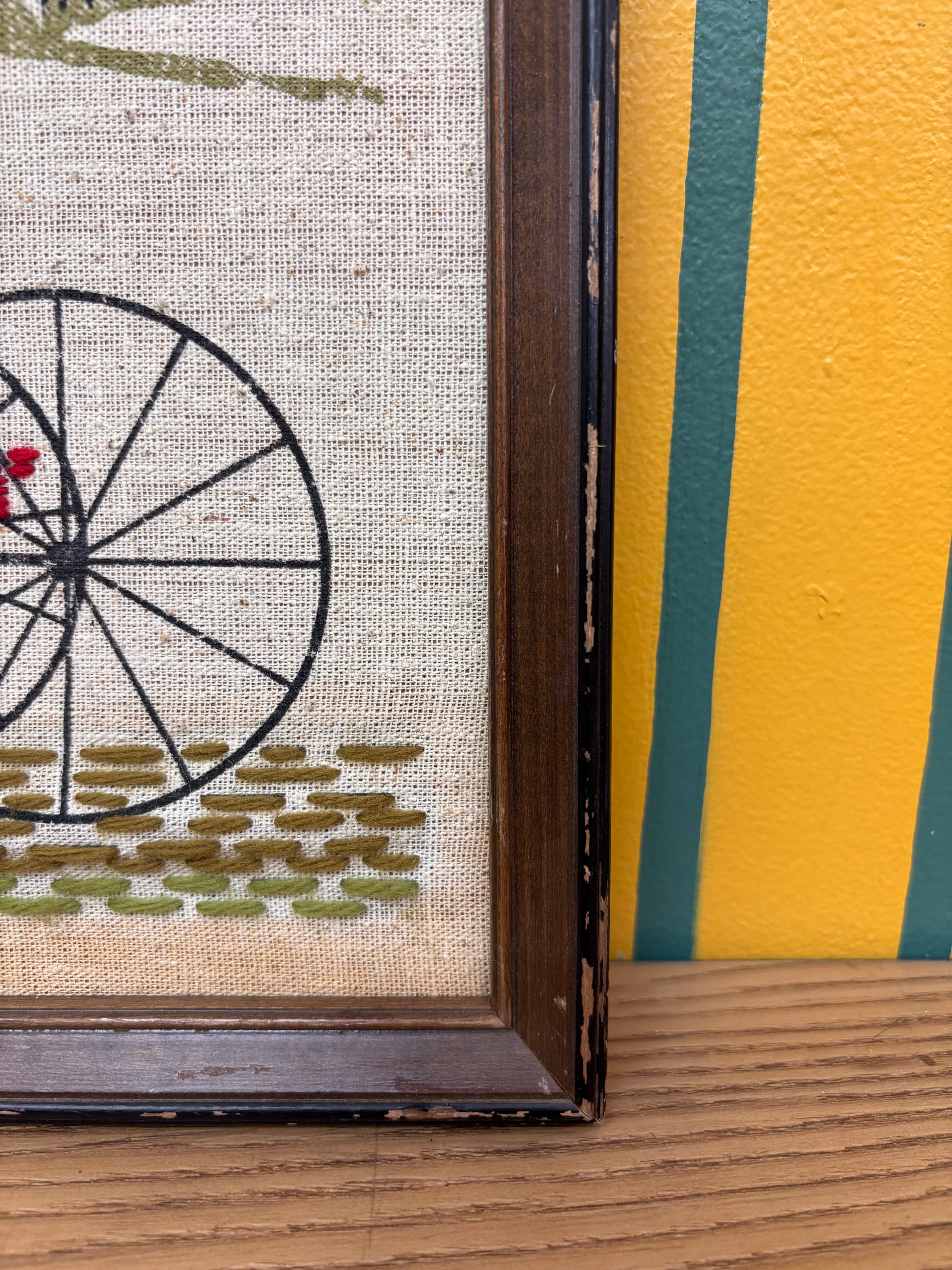 Framed Horse and Carriage Yarn Art