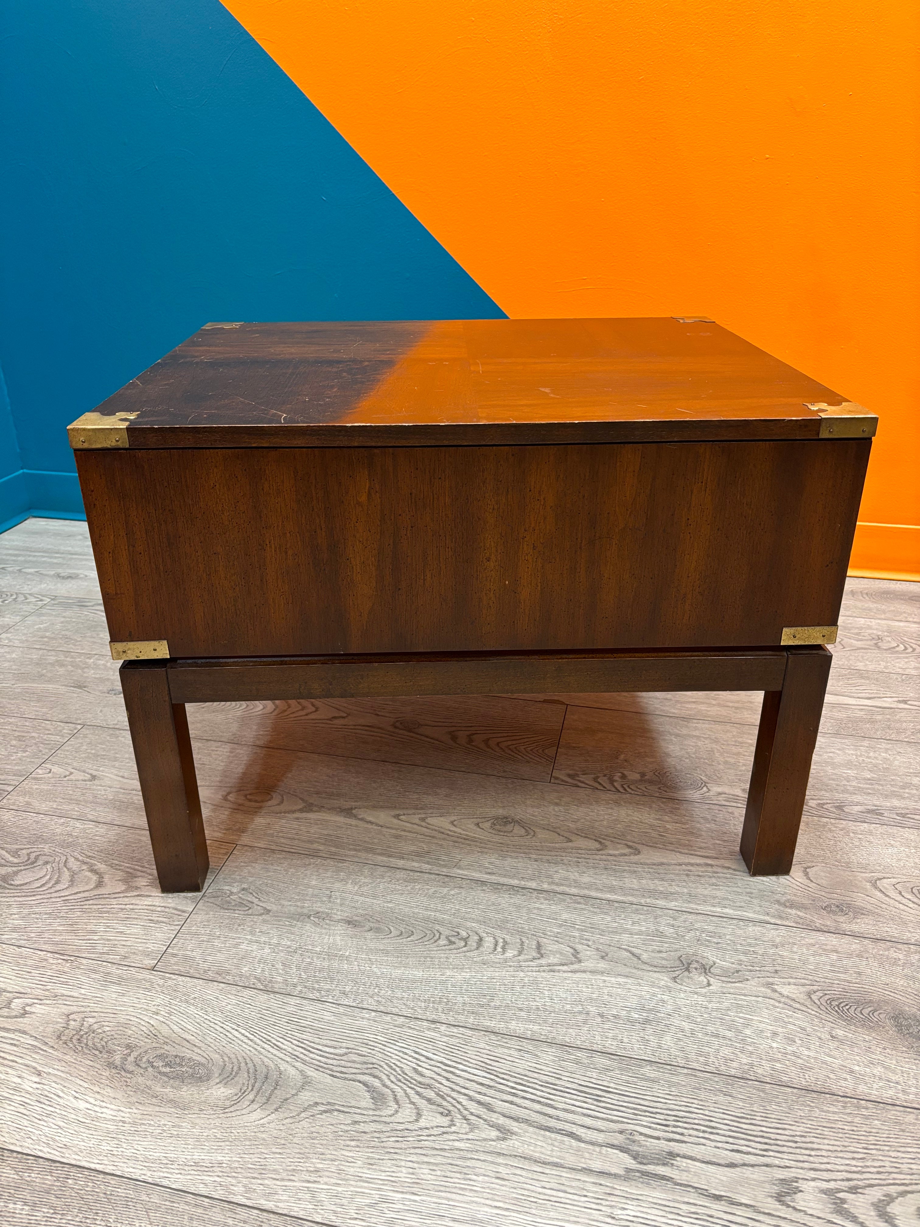 Wood Side Table with Gold Metal Details