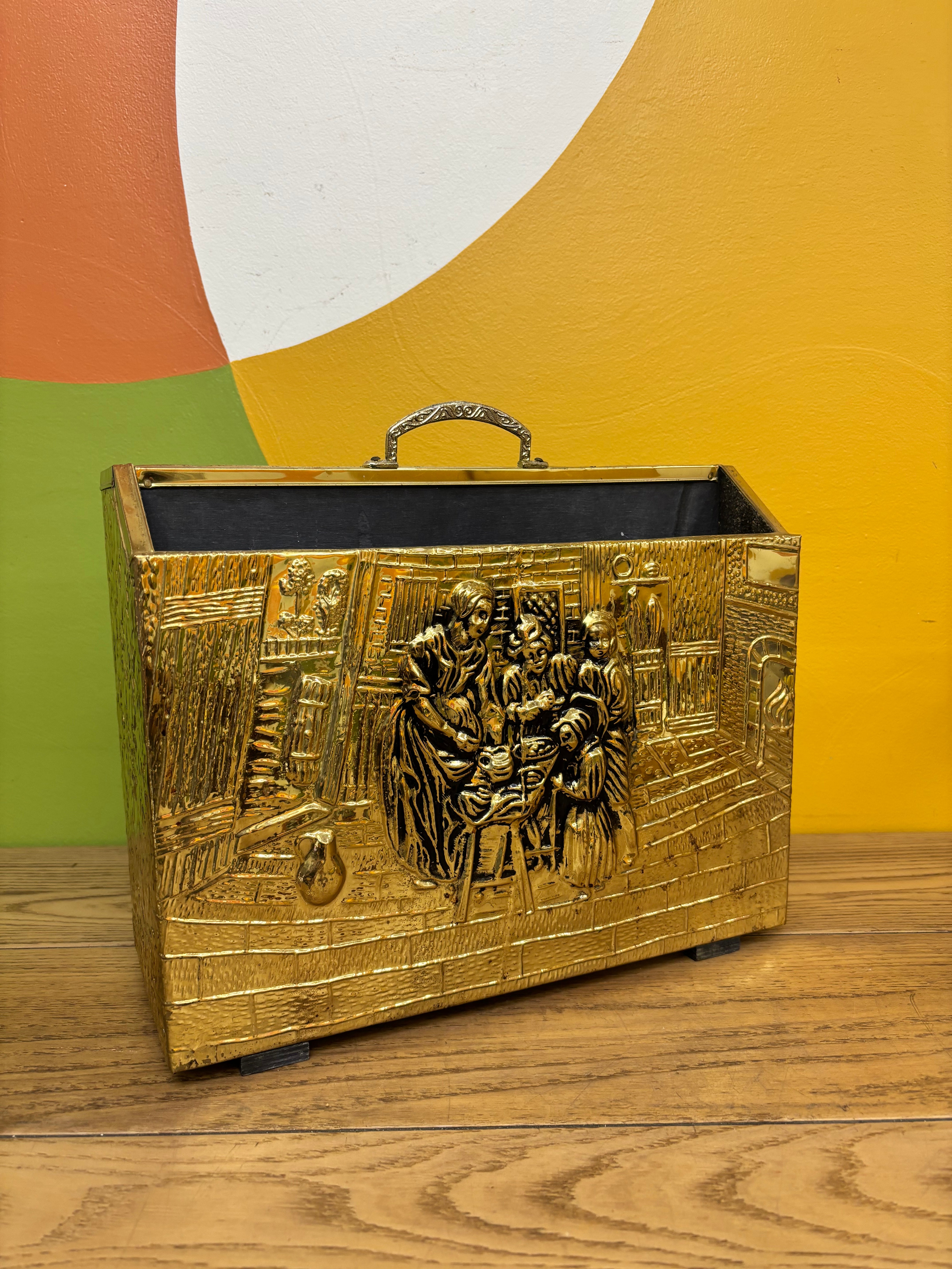 Embossed Hammered Brass Magazine Rack