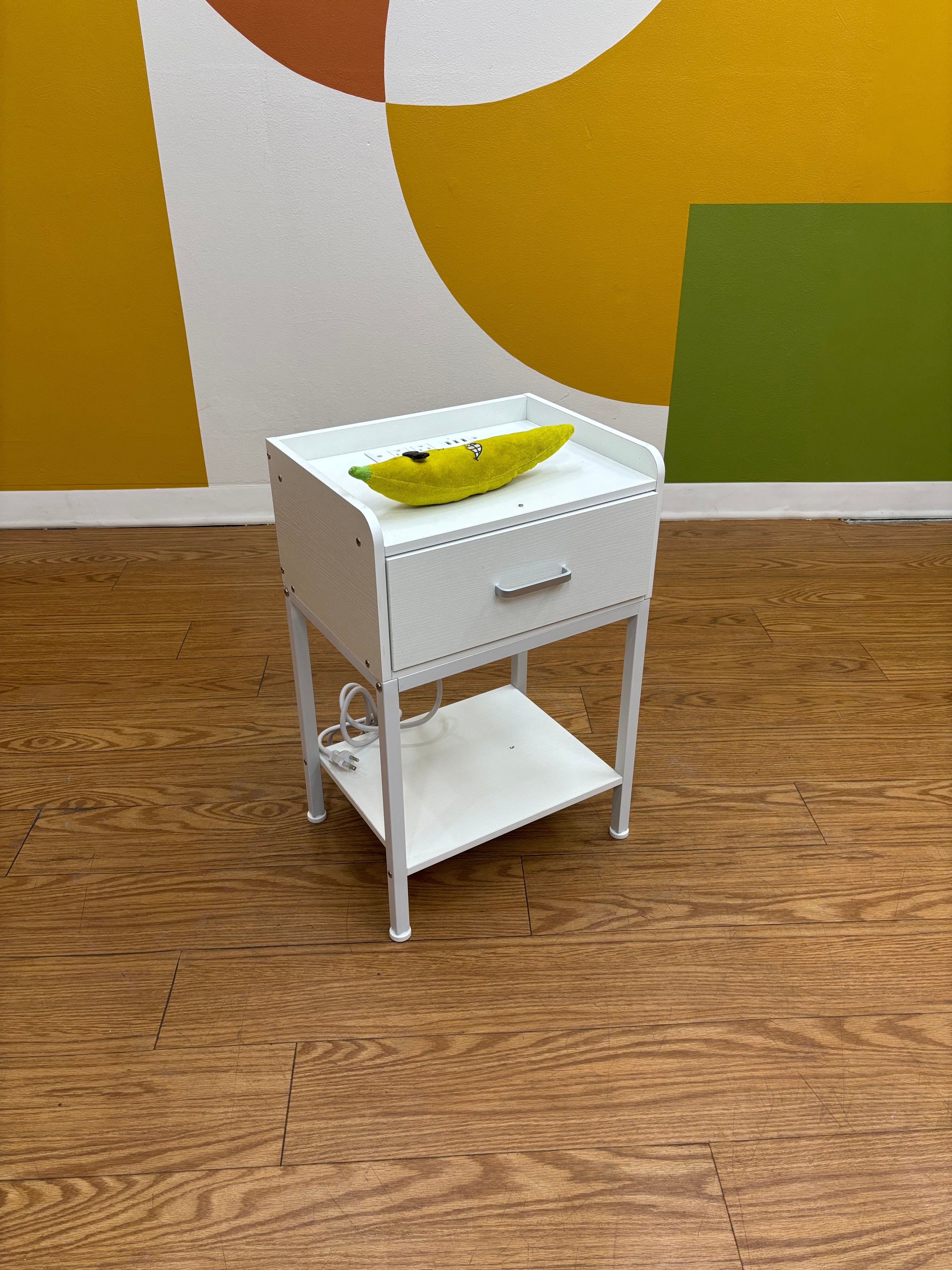 White Nightstand with Built in Charging Station