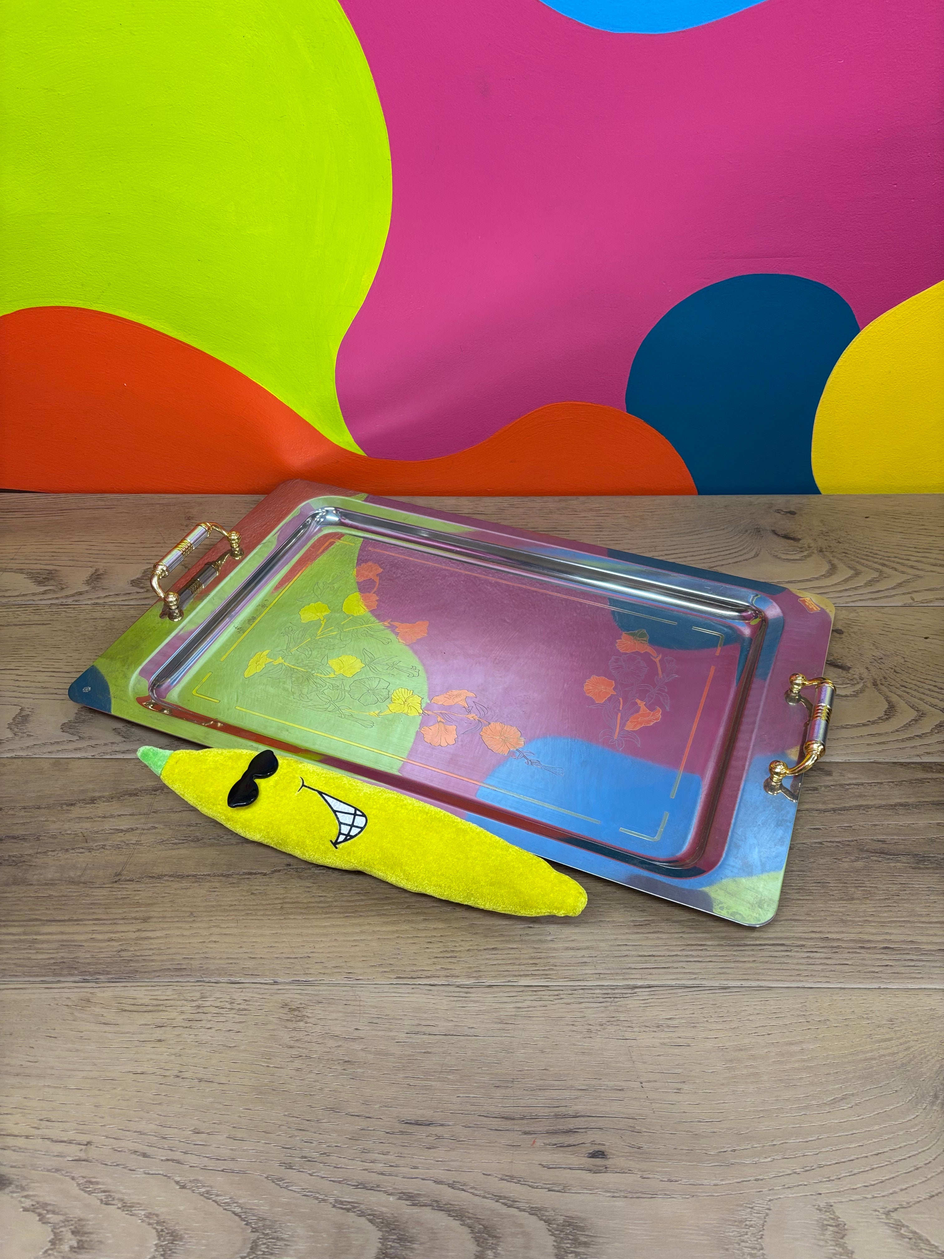 Floral Etched Metal Tray