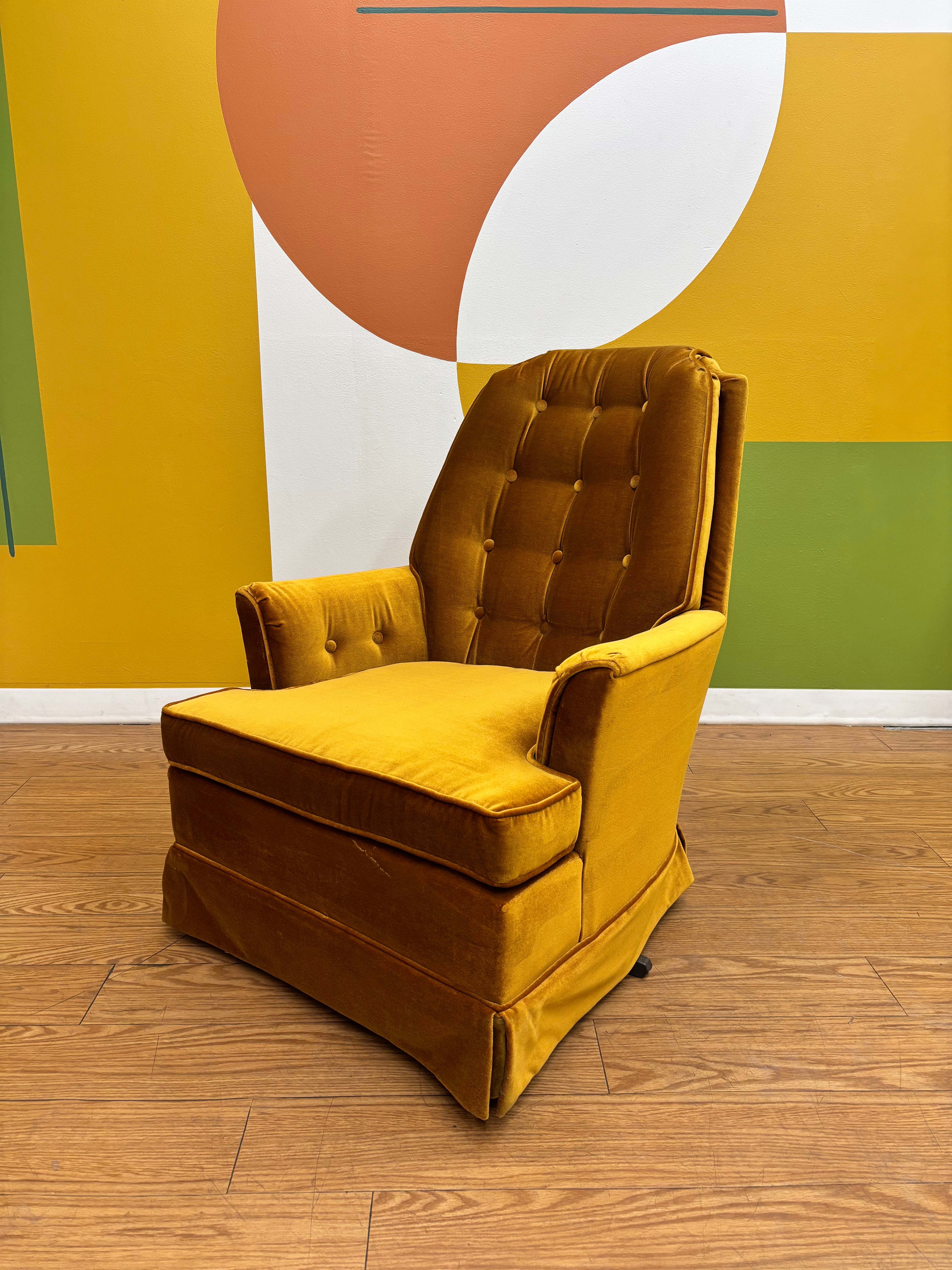 Yellow Velvet Swivel Chair
