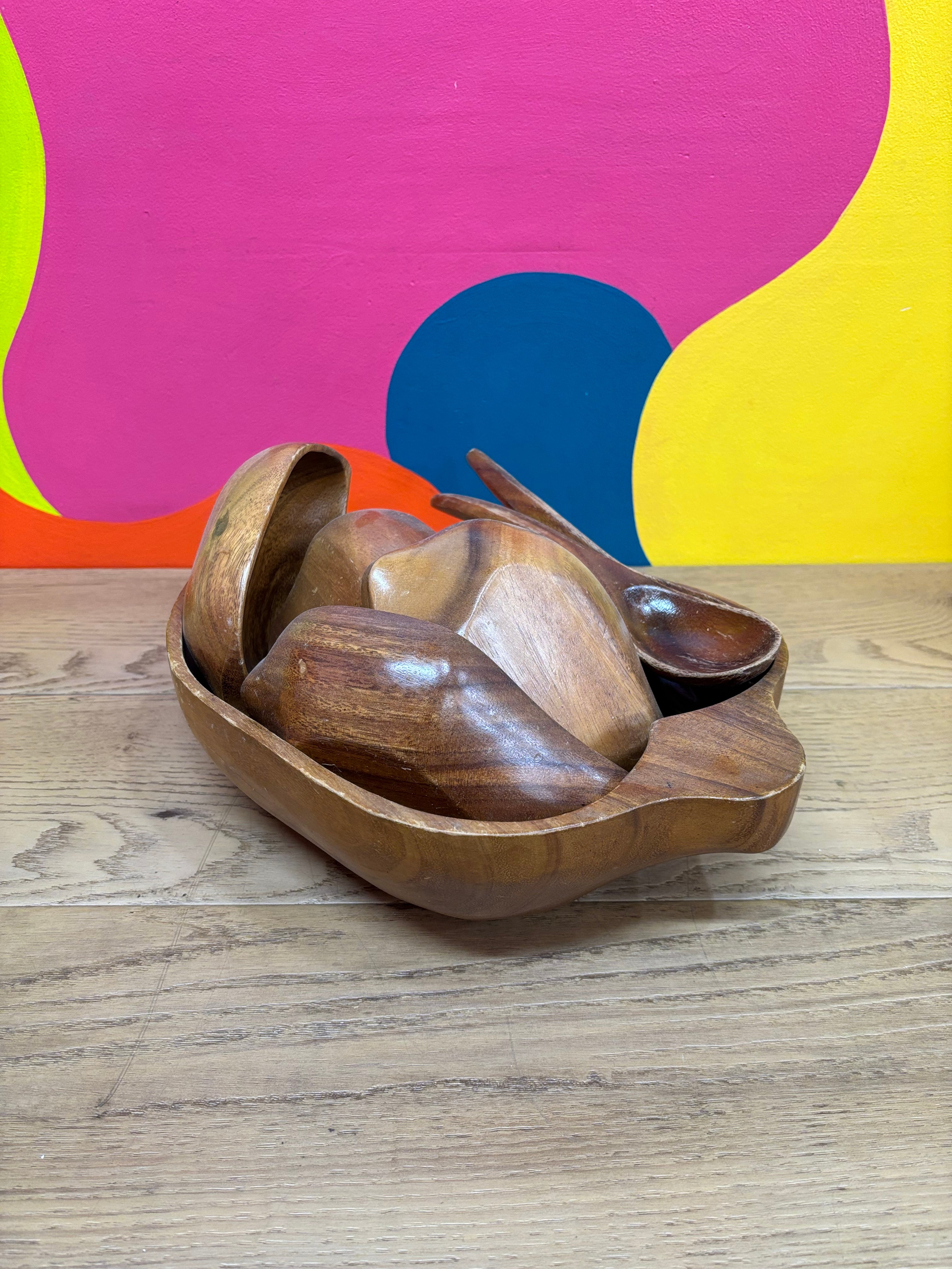 Wood Salad Bowl Serving Set