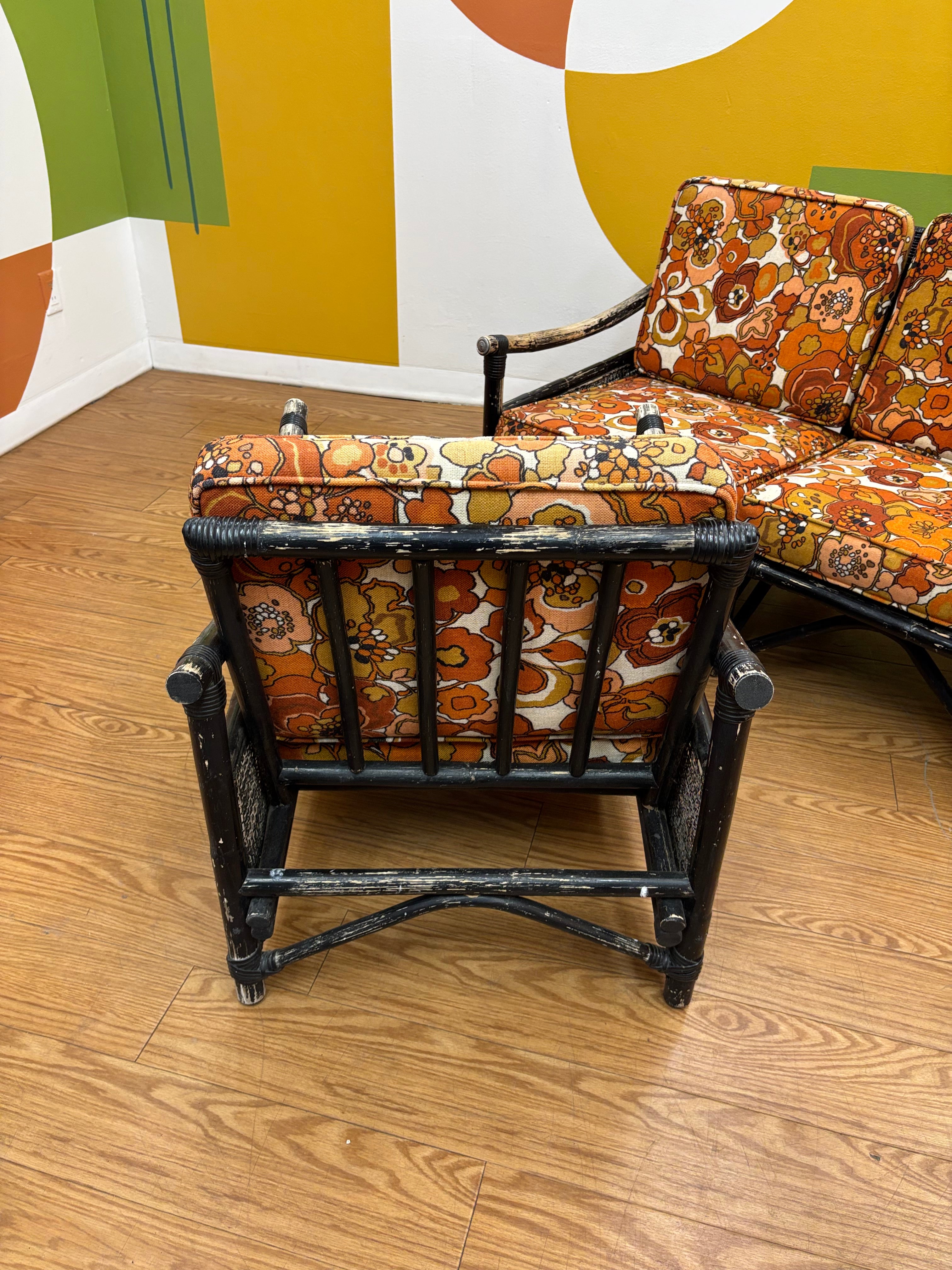 Rattan Loveseat & Matching Armchair