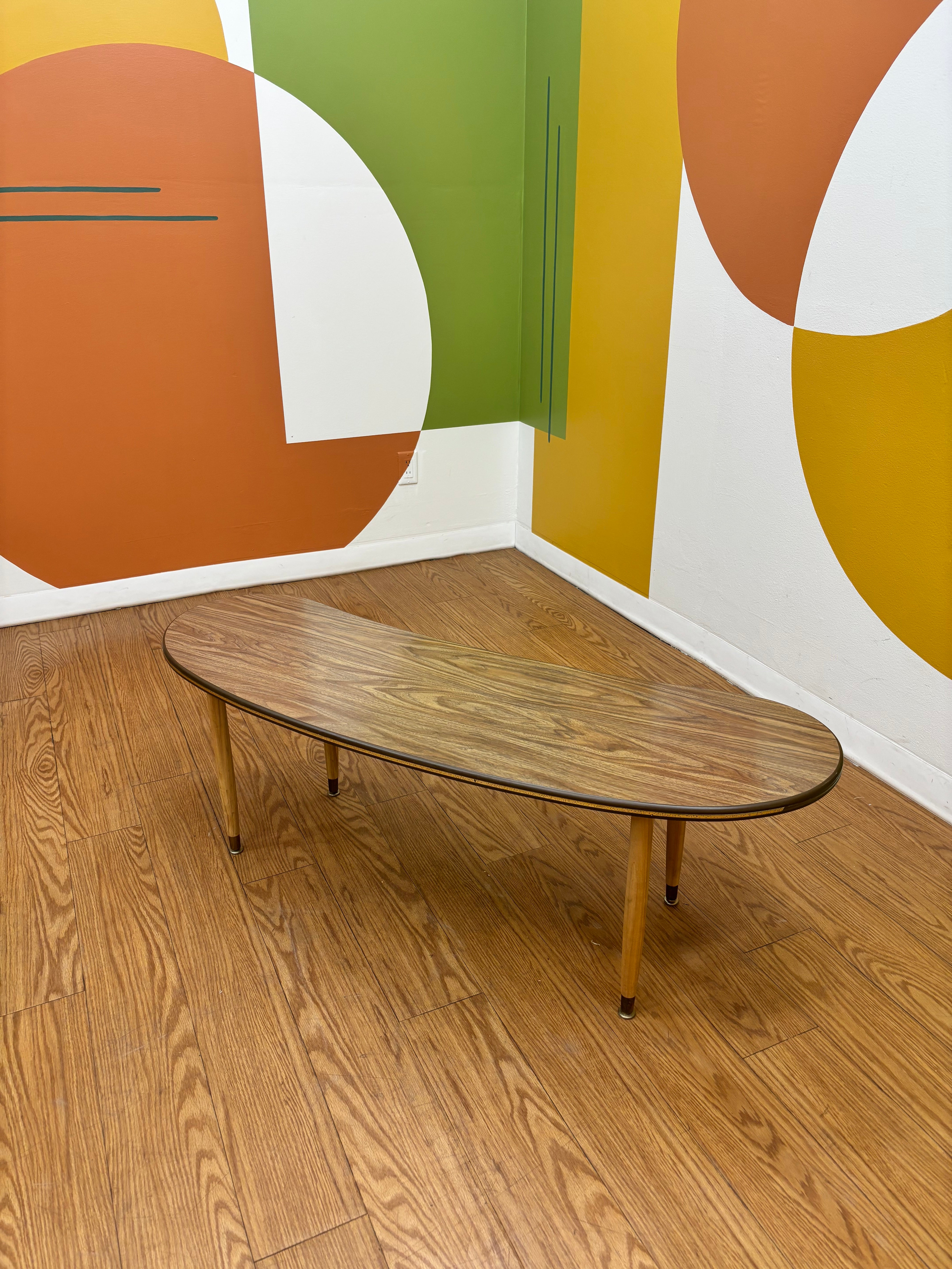 Wood Kidney-Shaped Coffee Table