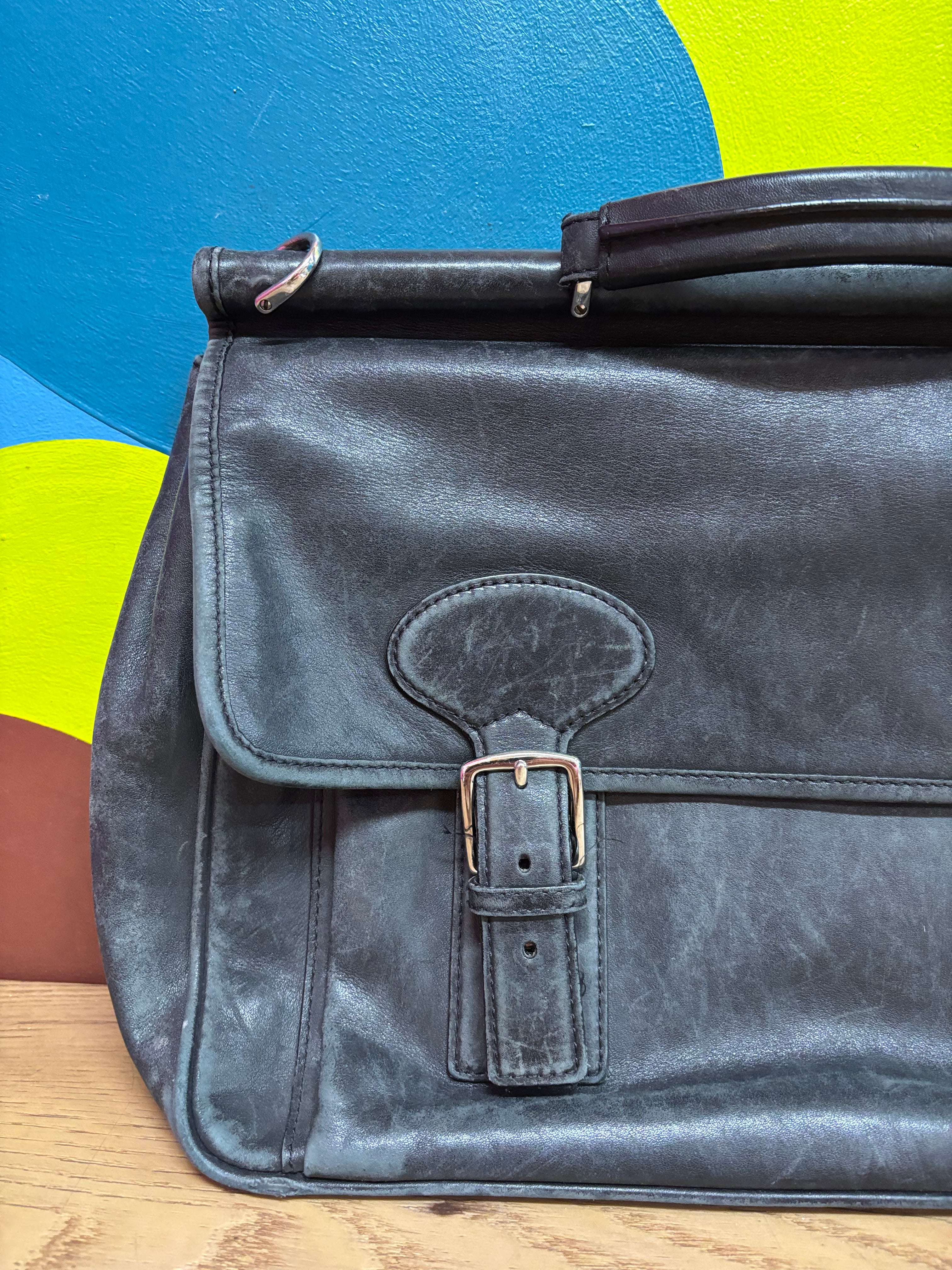 Black Leather Briefcase Shoulder Bag