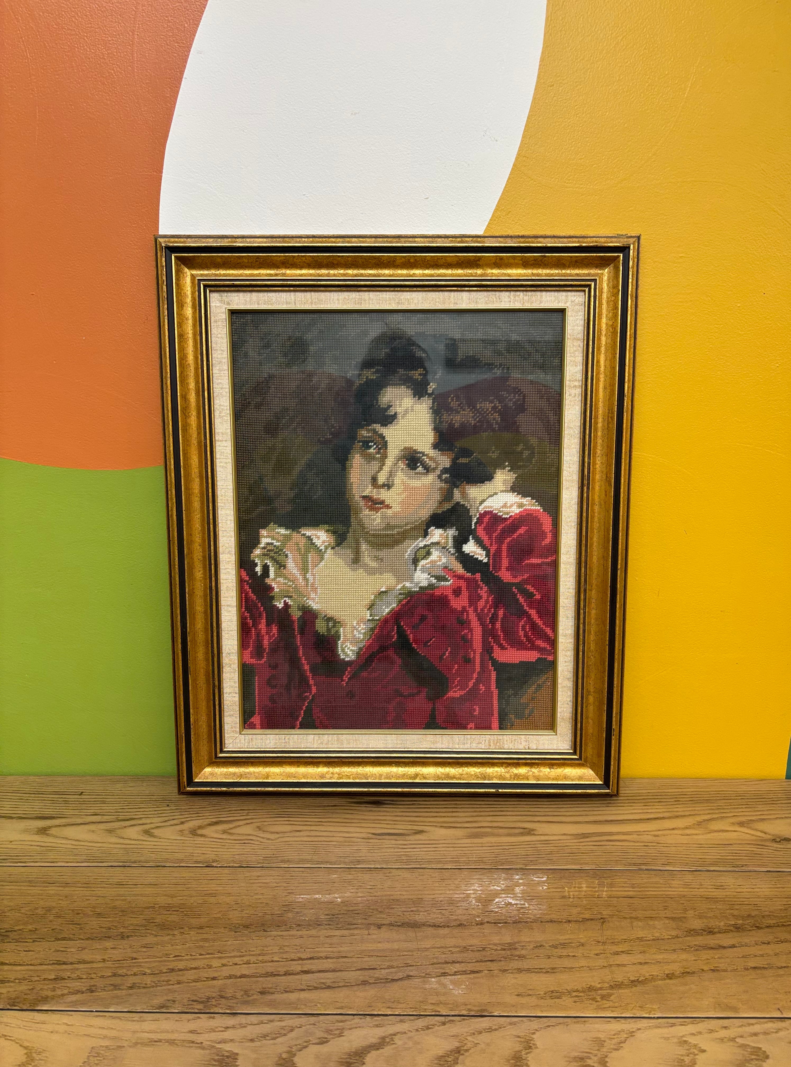 Boy in Red Needlepoint