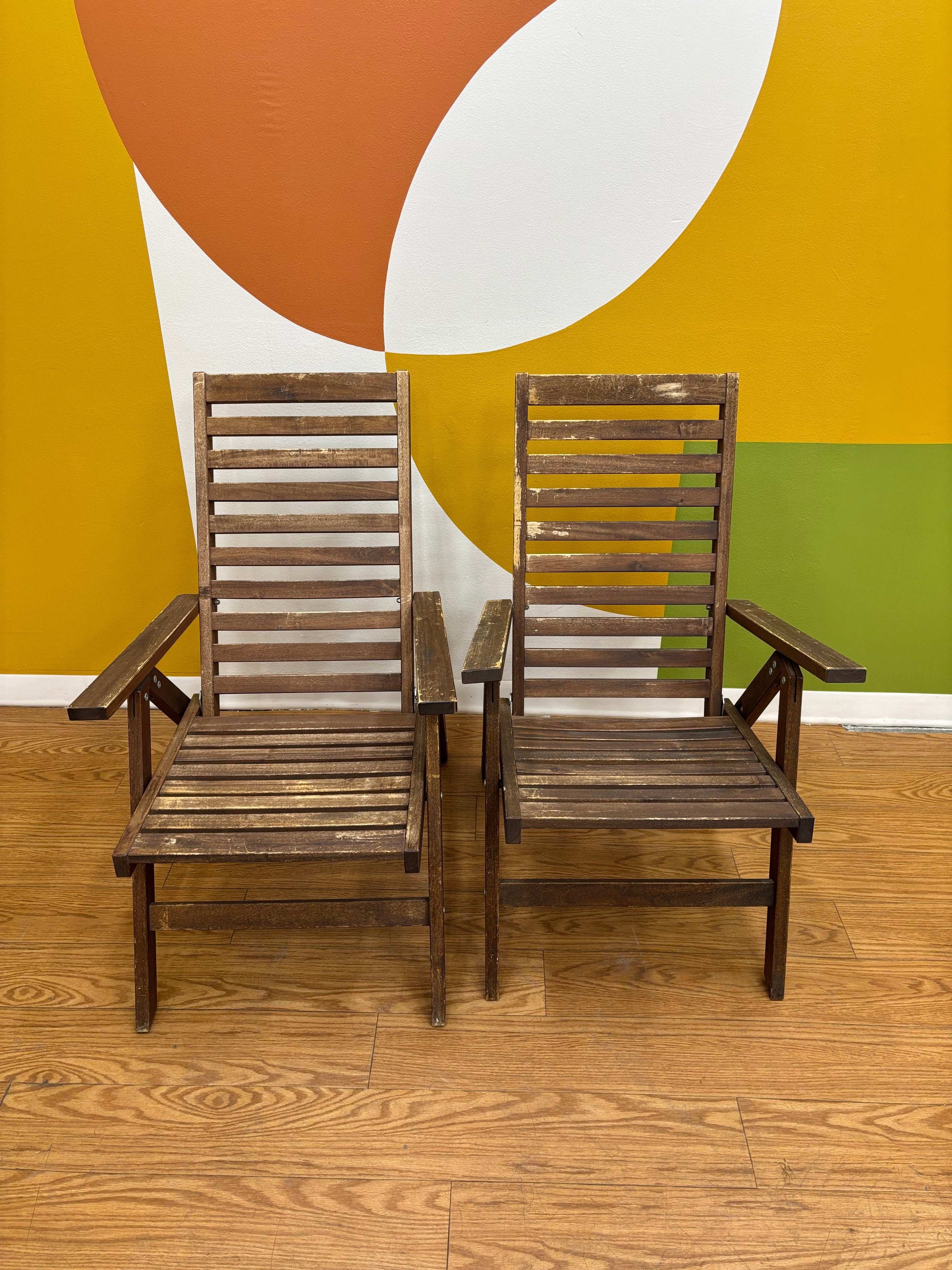 (2) Wood Folding Reclining Chairs